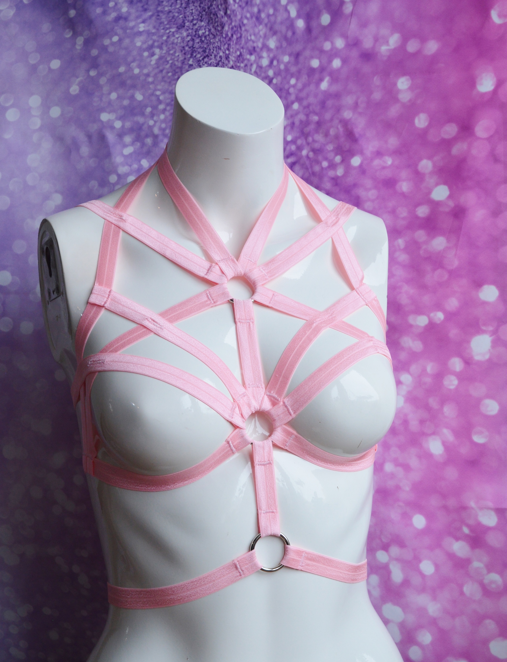 Made to Order - Body harness bra - Shalina - Pink bustier elastic bra harness - sexy goth lingerie - Image 2