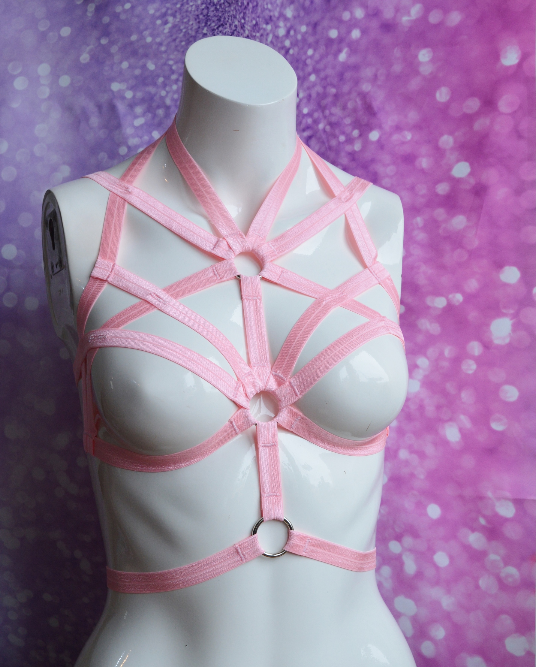 Shalina - Pink bustier elastic bra harness