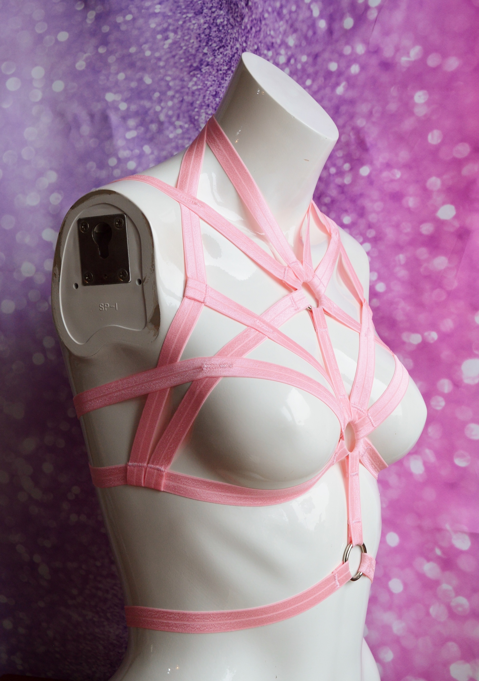 Made to Order - Body harness bra - Shalina - Pink bustier elastic bra harness - sexy goth lingerie - Image 4