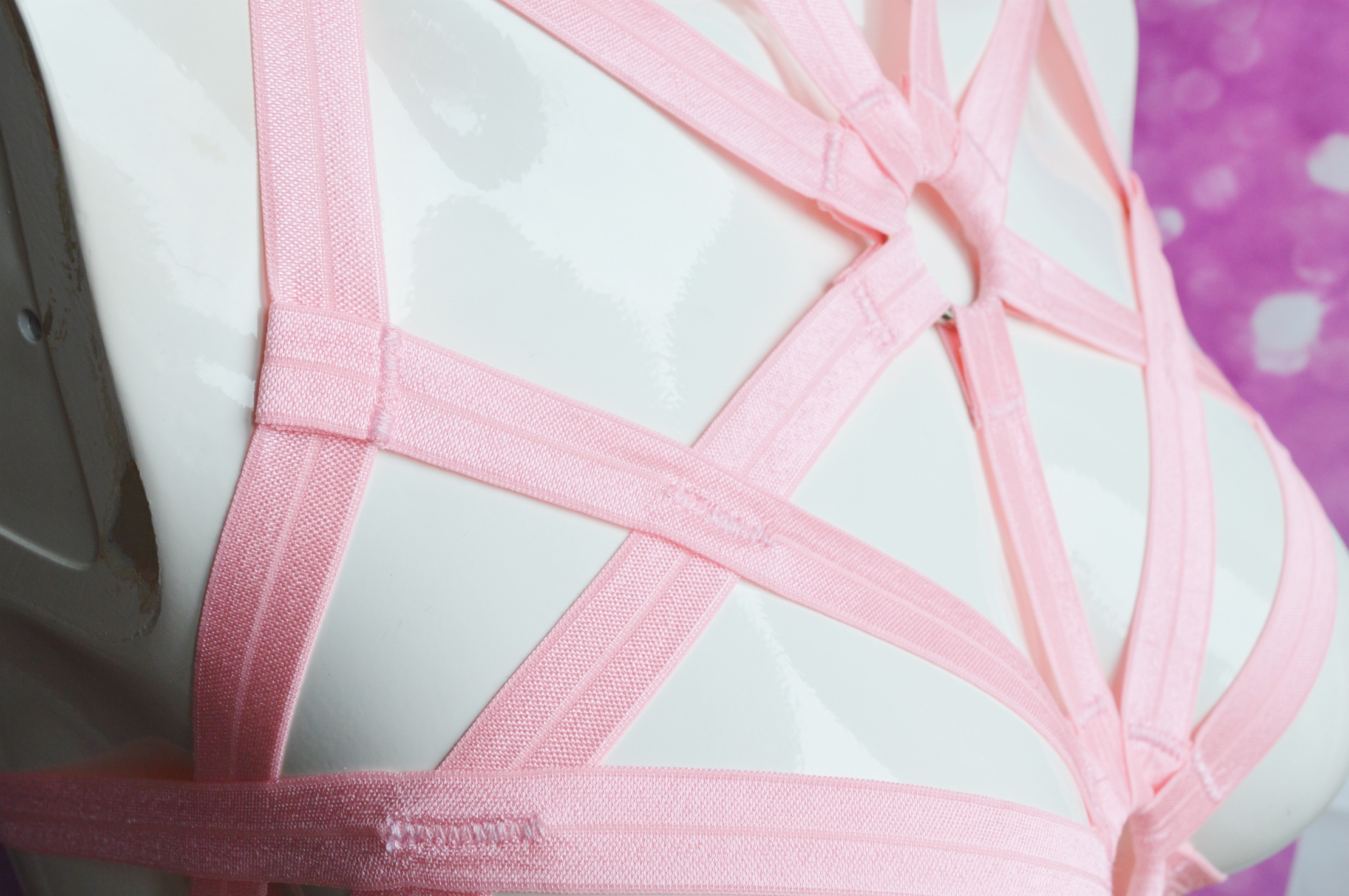 Made to Order - Body harness bra - Shalina - Pink bustier elastic bra harness - sexy goth lingerie - Image 7