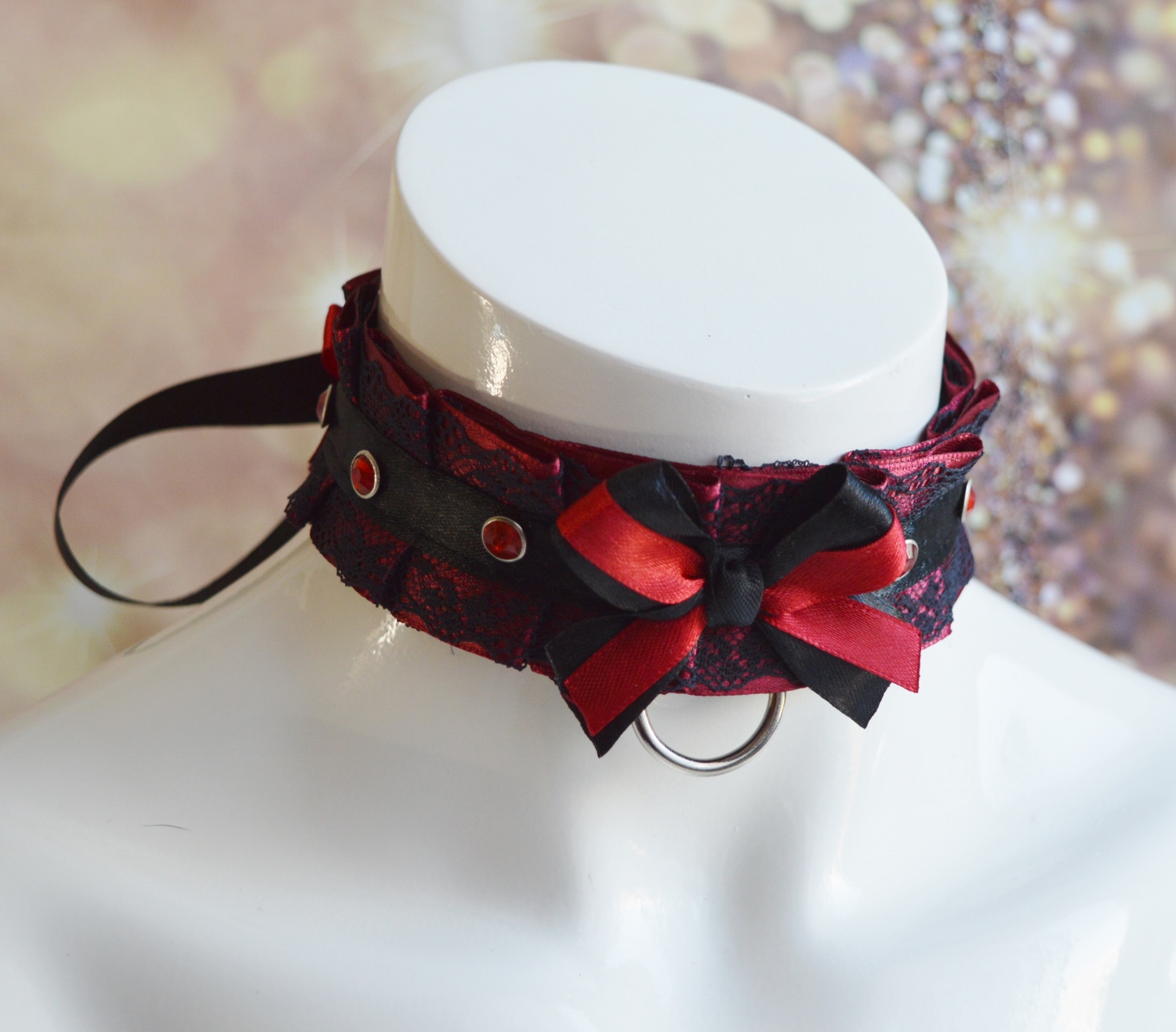 Made to Oder - Gothic choker - Sparkle droplets - goth gothic necklace collar - dark lace - kittenplay bdsm proof crystal - by Nekollars - Image 2