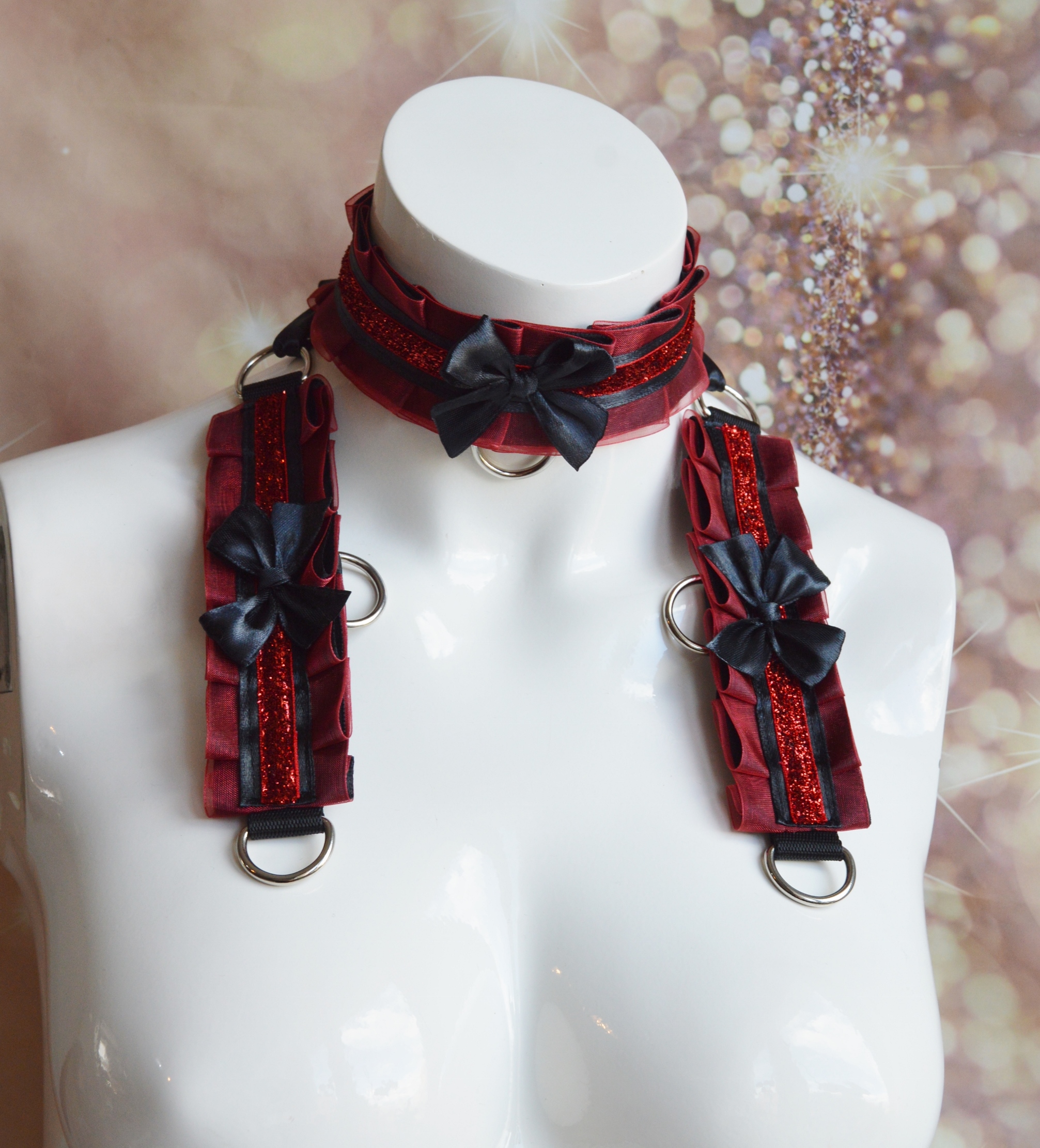 Kitten play collar and cuffs - Dark Rose