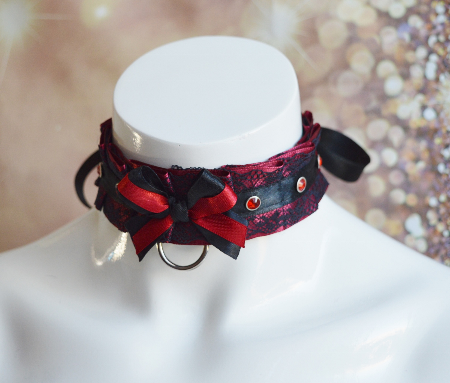 Made to Oder - Gothic choker - Sparkle droplets - goth gothic necklace collar - dark lace - kittenplay bdsm proof crystal - by Nekollars - Image 3