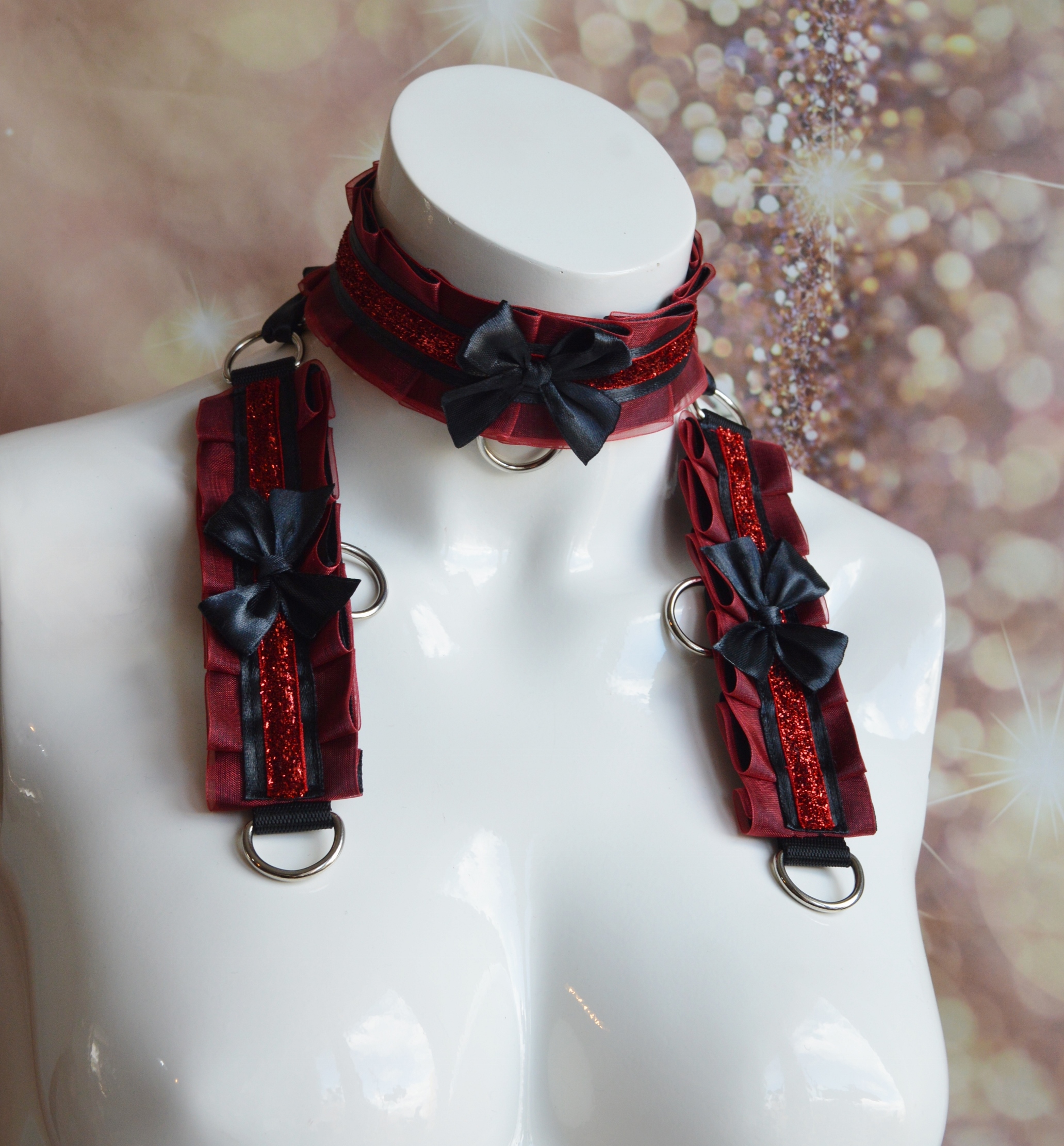 Made to Order - Kitten play collar and cuffs - Dark Rose - cute neko daddy kink bdsmproof choker set - Image 3