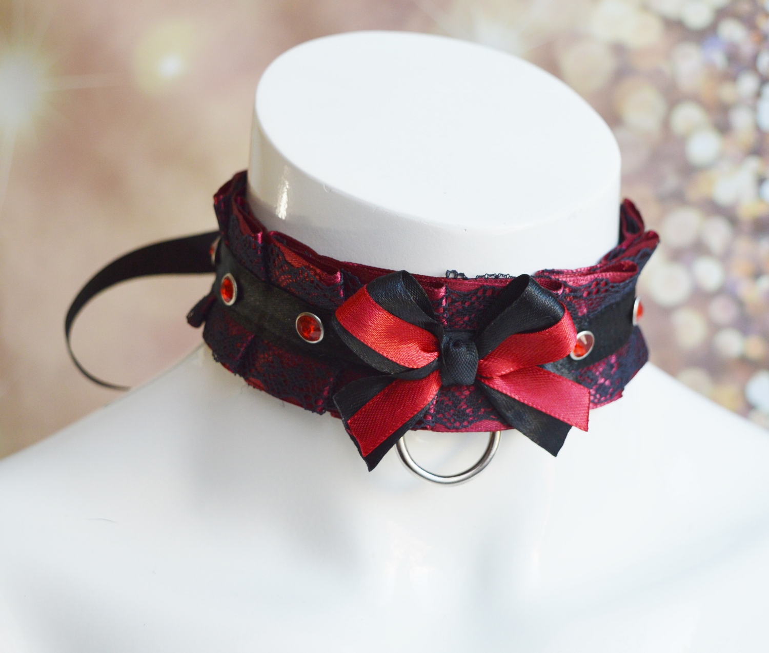Made to Oder - Gothic choker - Sparkle droplets - goth gothic necklace collar - dark lace - kittenplay bdsm proof crystal - by Nekollars - Image 4