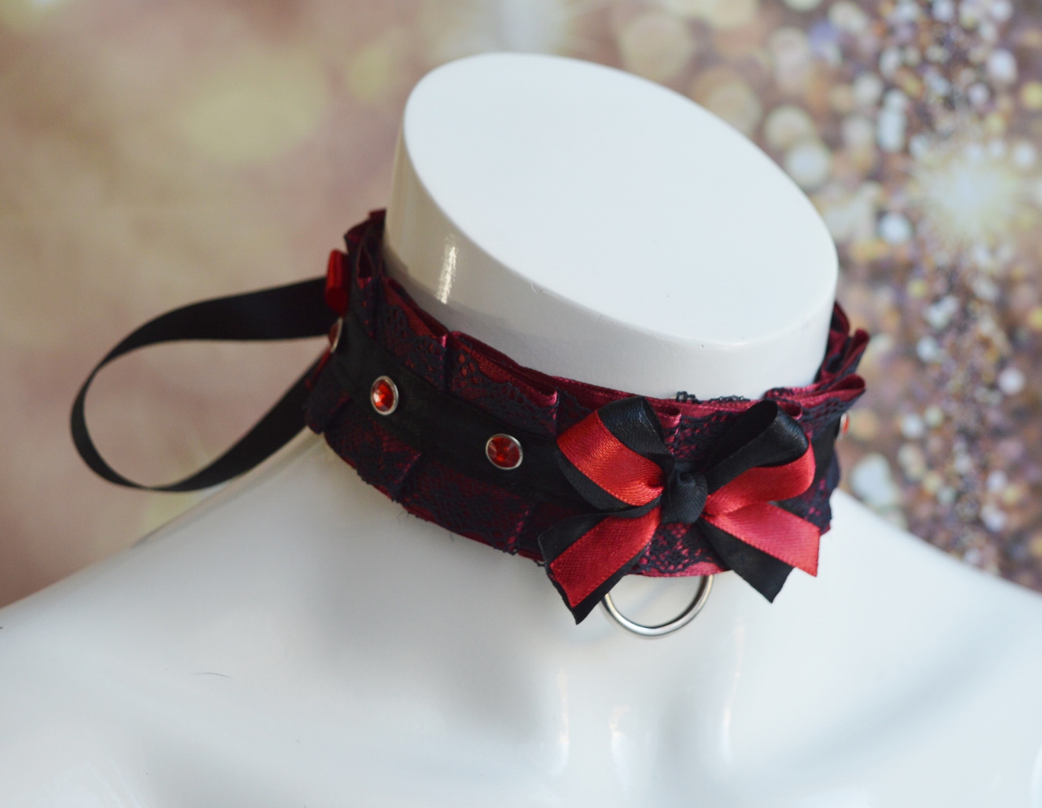 Made to Oder - Gothic choker - Sparkle droplets - goth gothic necklace collar - dark lace - kittenplay bdsm proof crystal - by Nekollars - Image 5