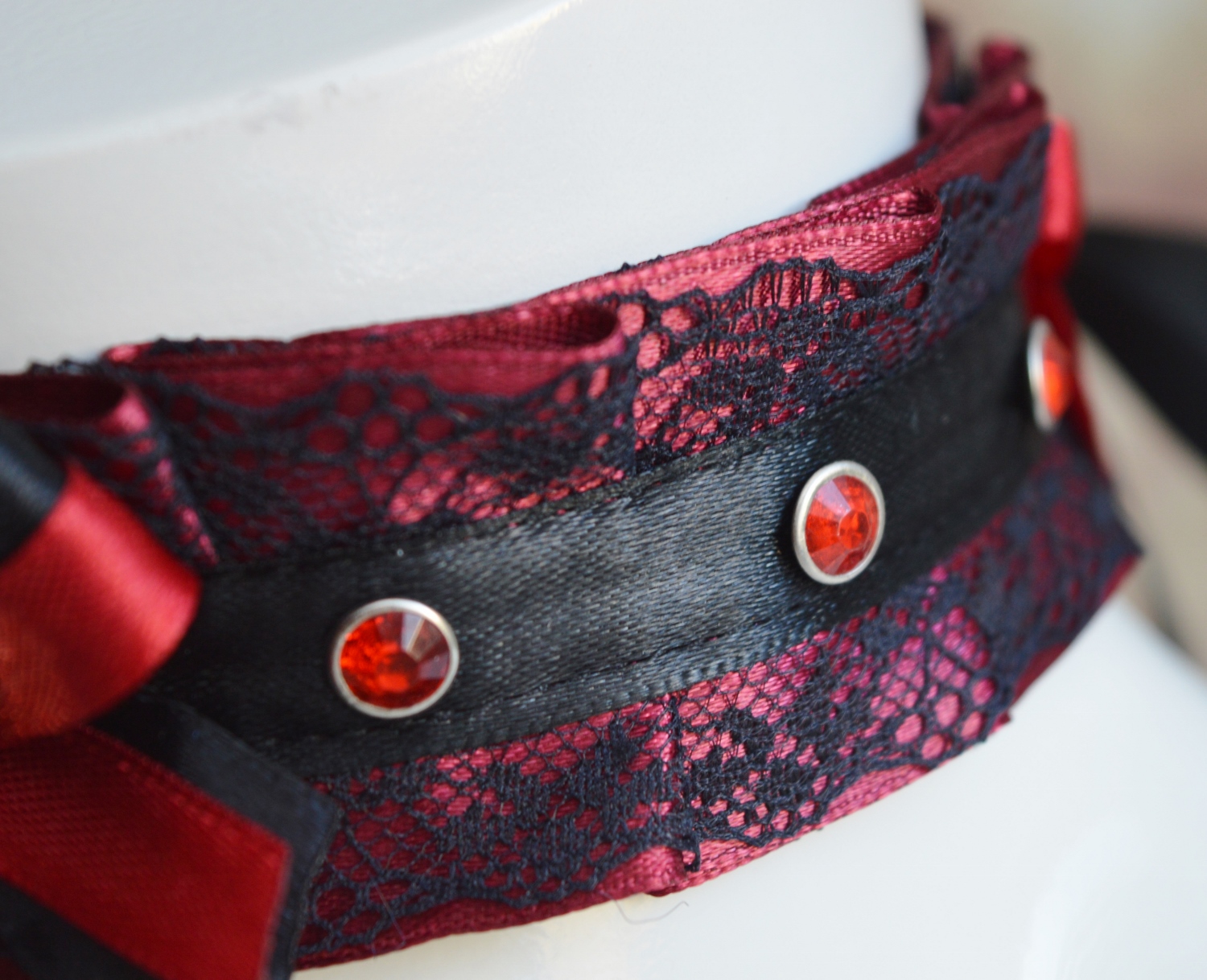Made to Oder - Gothic choker - Sparkle droplets - goth gothic necklace collar - dark lace - kittenplay bdsm proof crystal - by Nekollars - Image 6