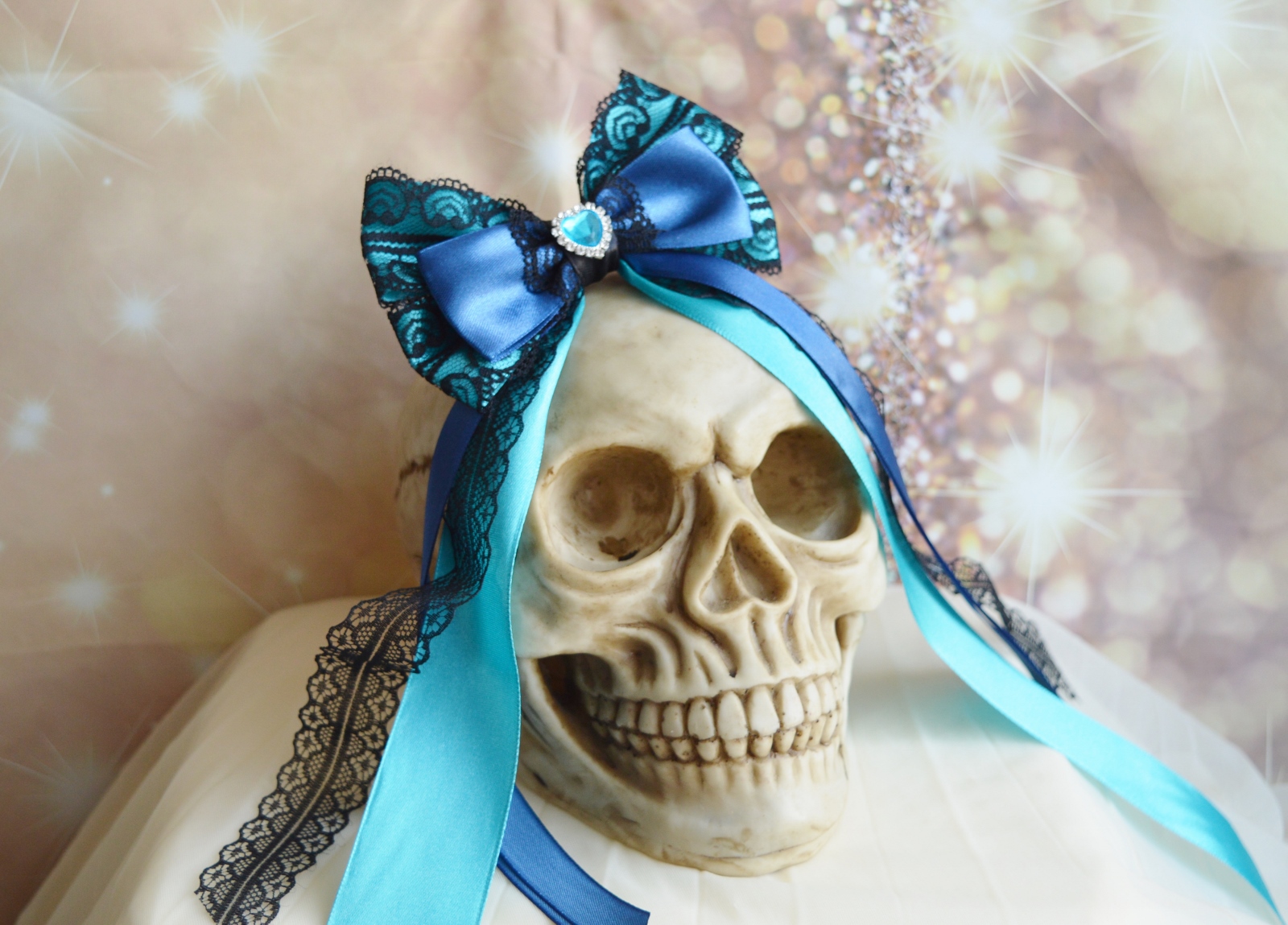 MtO - Lolita hair bow - cute turquoise blue black steampunk dark goth pastelgoth princess hairbow