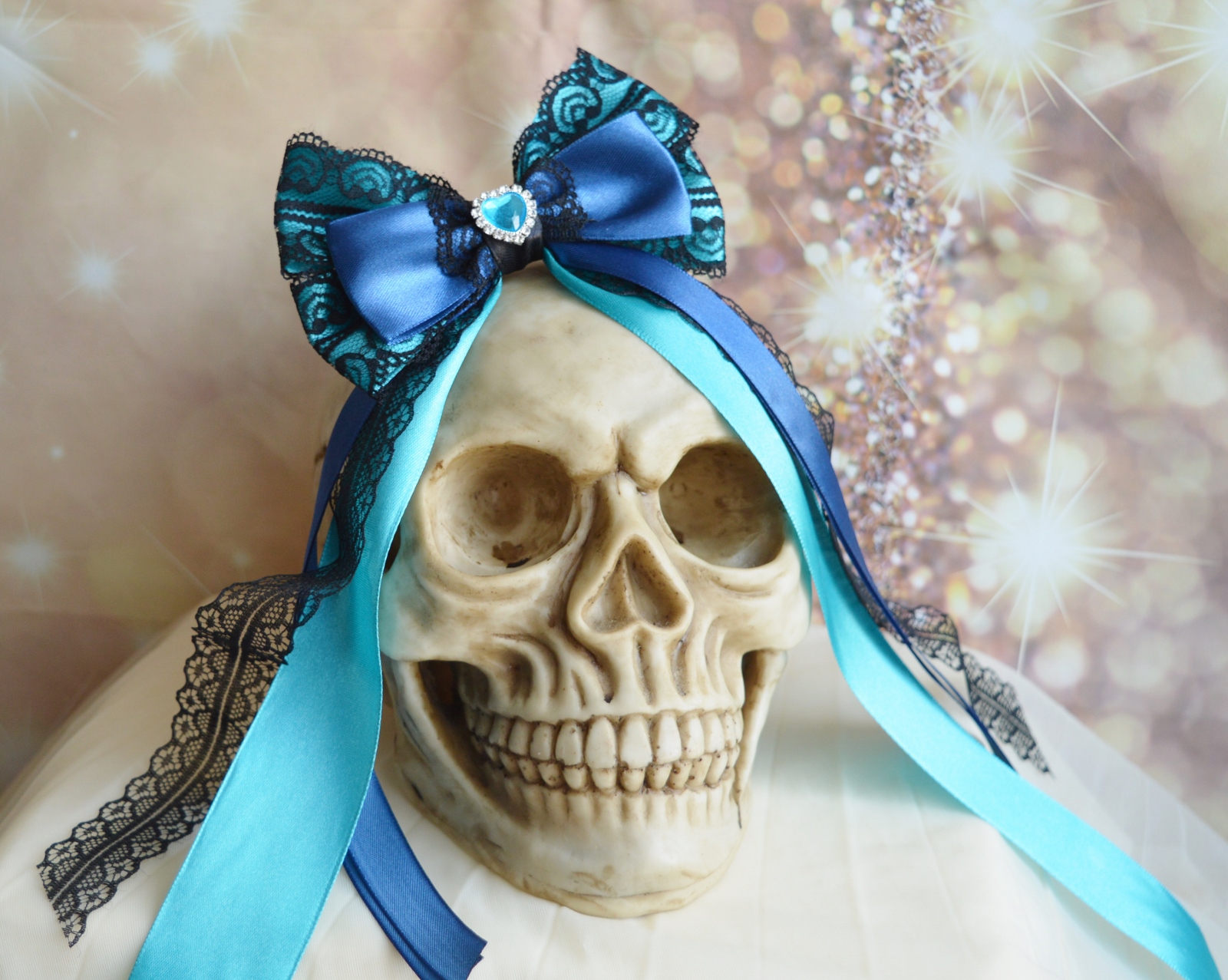 MtO - Lolita hair bow - cute turquoise blue black steampunk dark goth pastelgoth princess hairbow - Image 2