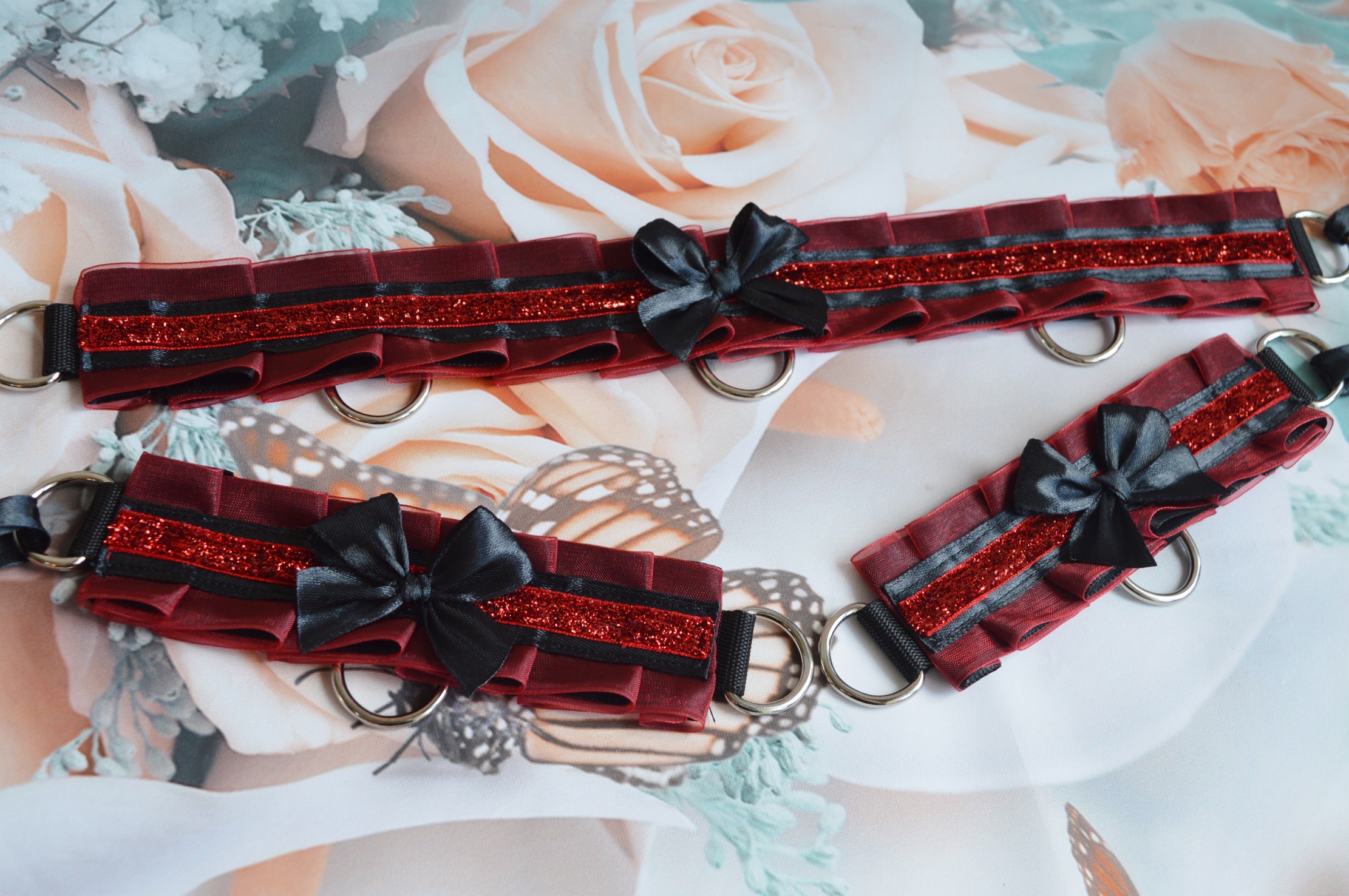 Made to Order - Kitten play collar and cuffs - Dark Rose - cute neko daddy kink bdsmproof choker set - Image 7