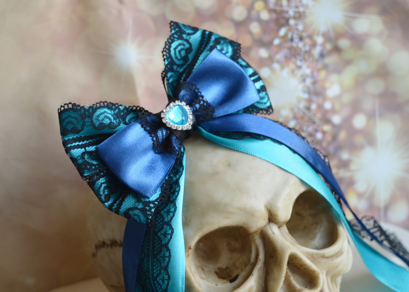 MtO - Lolita hair bow - cute turquoise blue black steampunk dark goth pastelgoth princess hairbow - Image 3