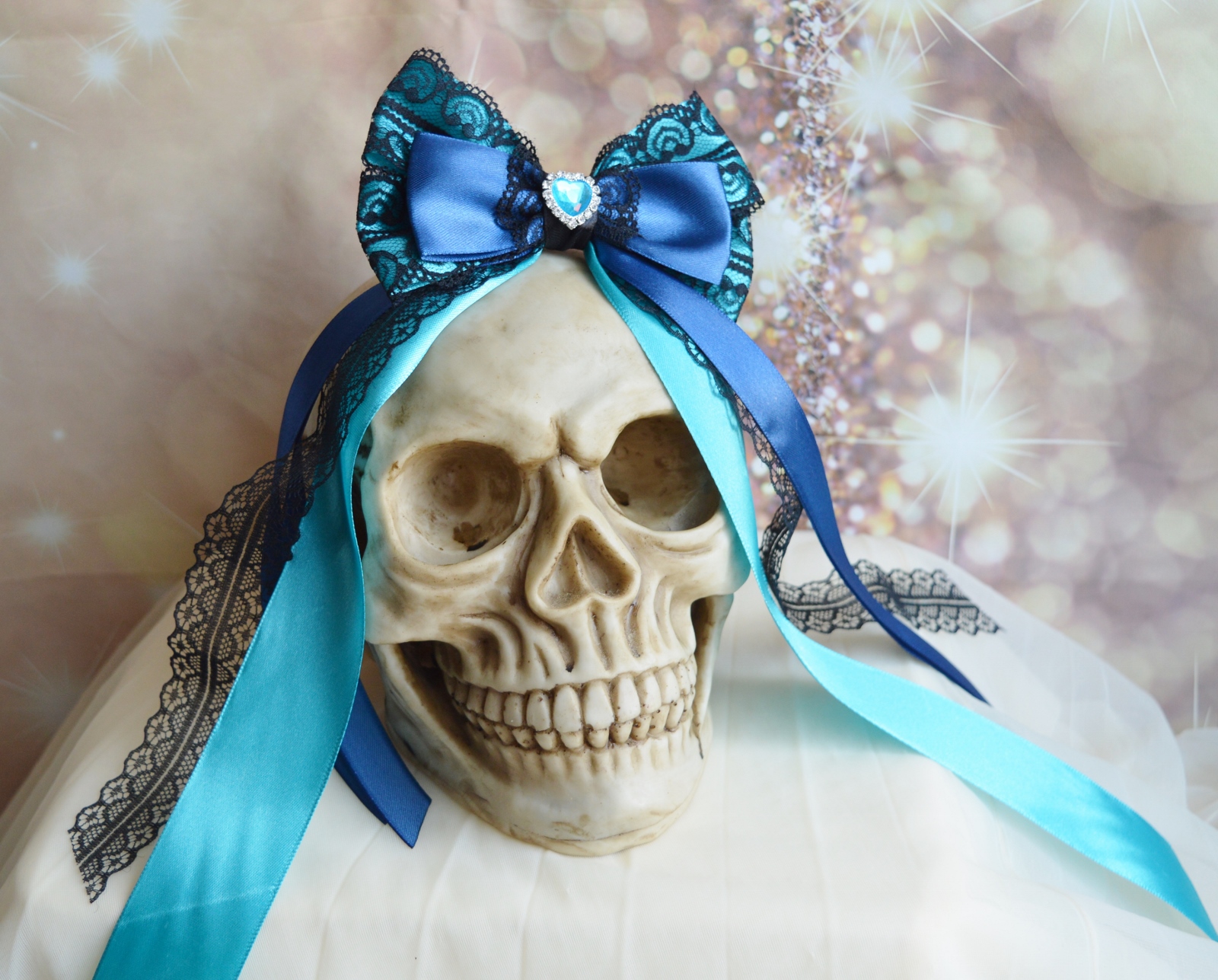 MtO - Lolita hair bow - cute turquoise blue black steampunk dark goth pastelgoth princess hairbow - Image 4