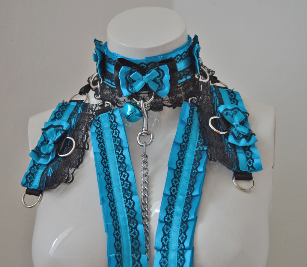 Made to Order - Kitten play collar leash & cuffs set - Dark changeling - bdsm proof gear kink petplay - Image 3