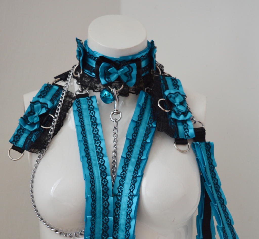Made to Order - Kitten play collar leash & cuffs set - Dark changeling - bdsm proof gear kink petplay - Image 5