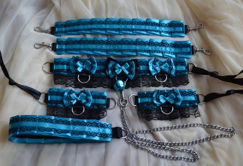 Made to Order - Kitten play collar leash & cuffs set - Dark changeling - bdsm proof gear kink petplay - Image 8
