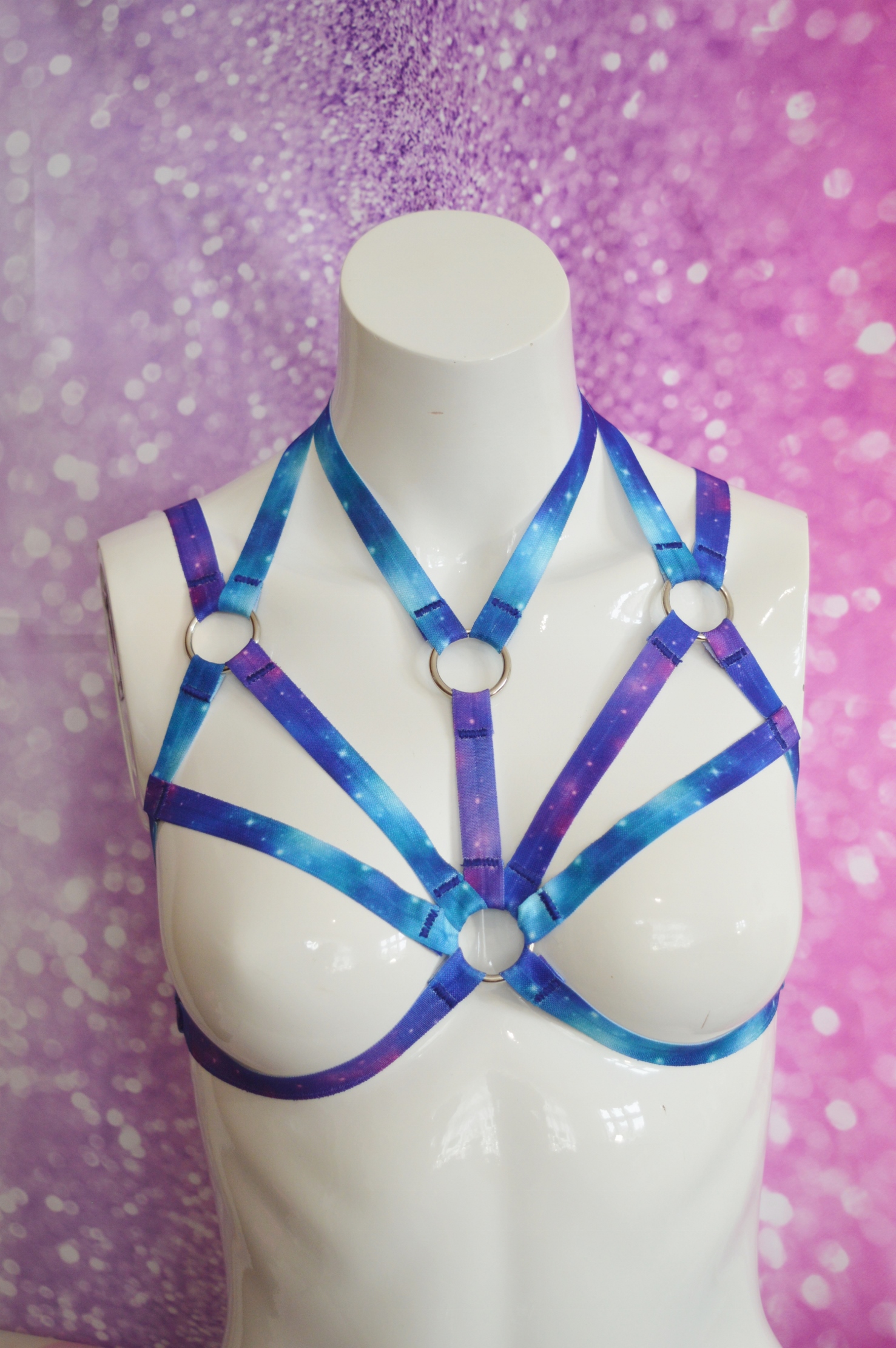 Made to Order - Body harness bra - Jeranne - galaxy elastic bra harness - handmade fetish wear by Nekollars - Image 2