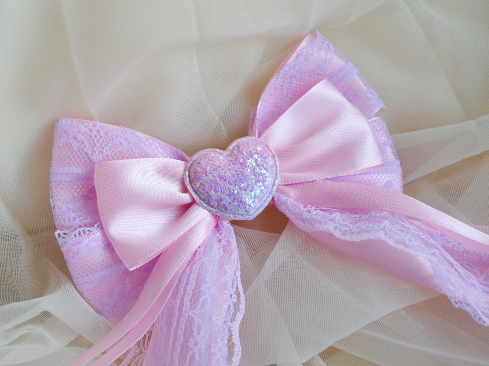 Made to Order - Hair bow - pastel pink w/ Heart - fairy kei hairbow decora lolita street fashion - Image 6