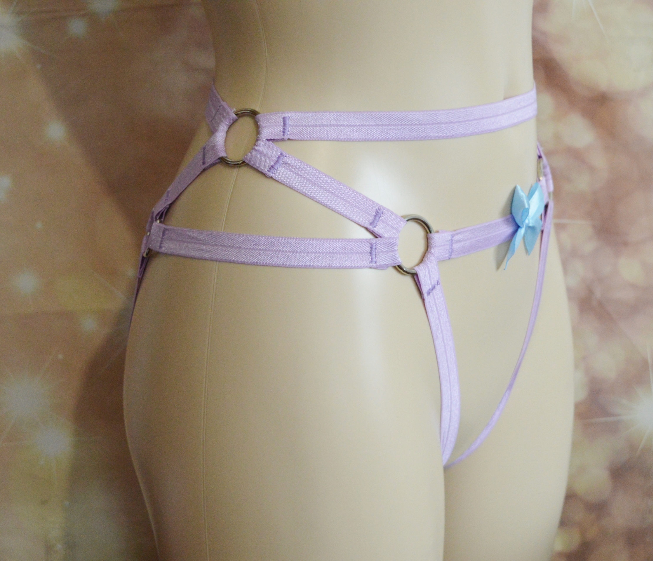 Made to Order - Body harness - Diantha - violet elastic leg thight garter panties harness - DDLG lingerie handmade fetish wear by Nekollars - Image 8