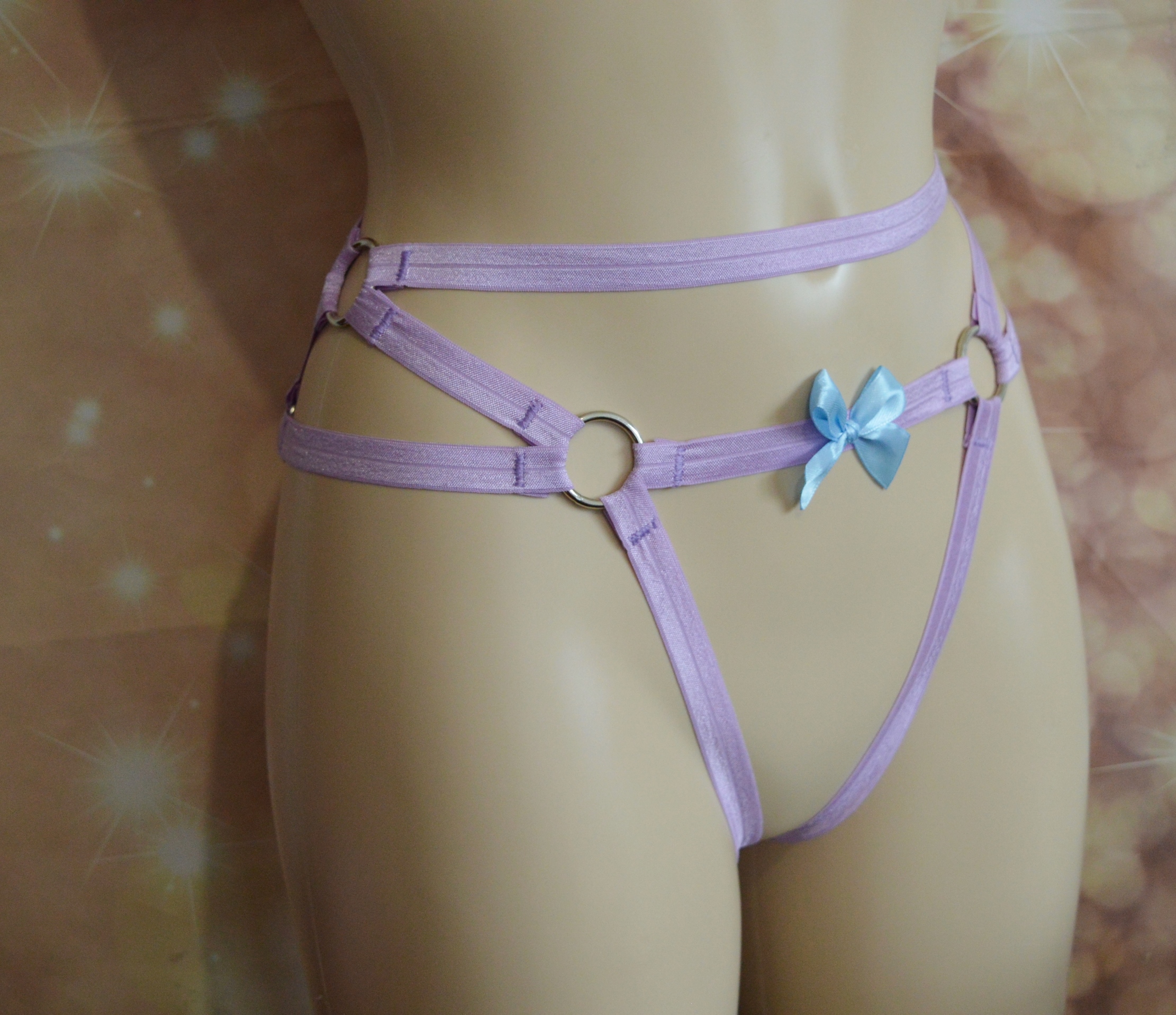 Made to Order - Body harness - Diantha - violet elastic leg thight garter panties harness - DDLG lingerie handmade fetish wear by Nekollars - Image 9