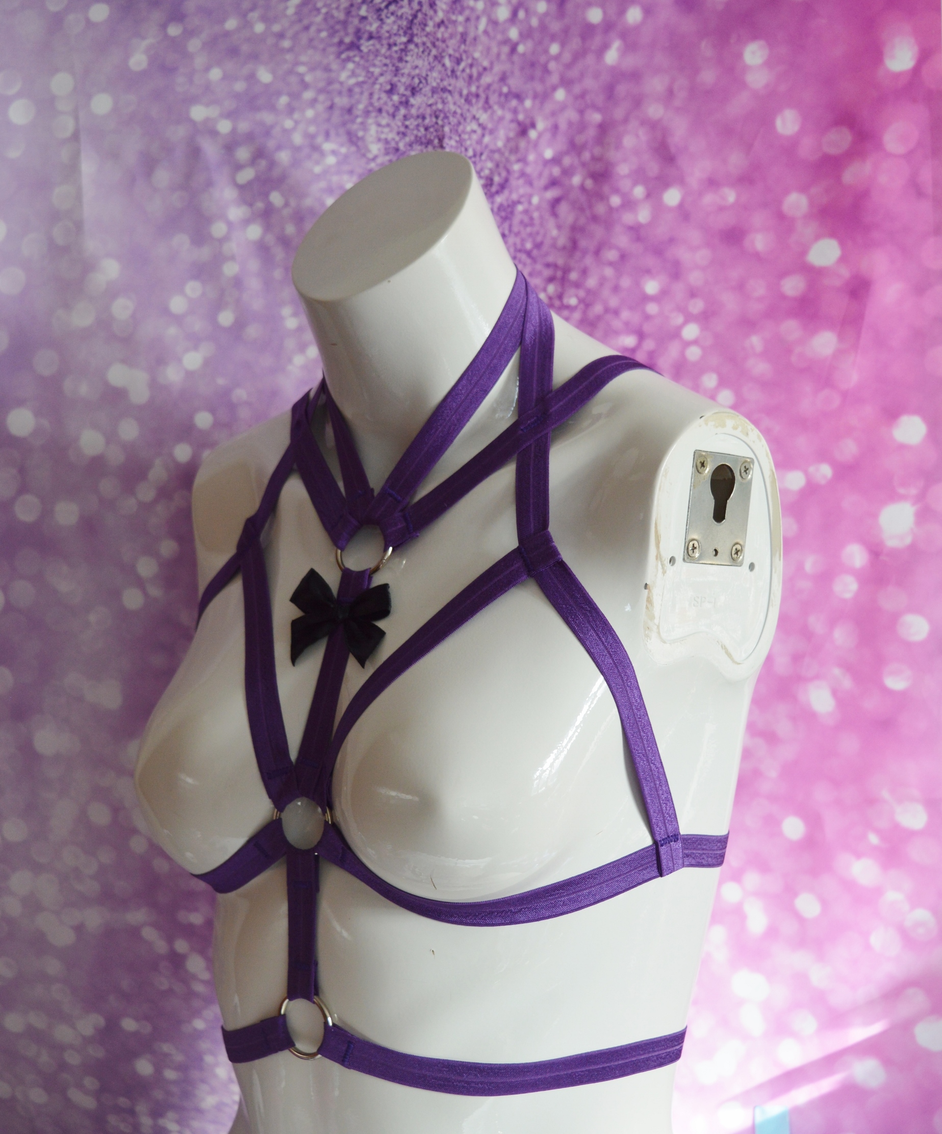 Made to Order - body harness bra - Violeema - Purple elastic bra harness - sexy kittenplay lingerie wear - Image 4