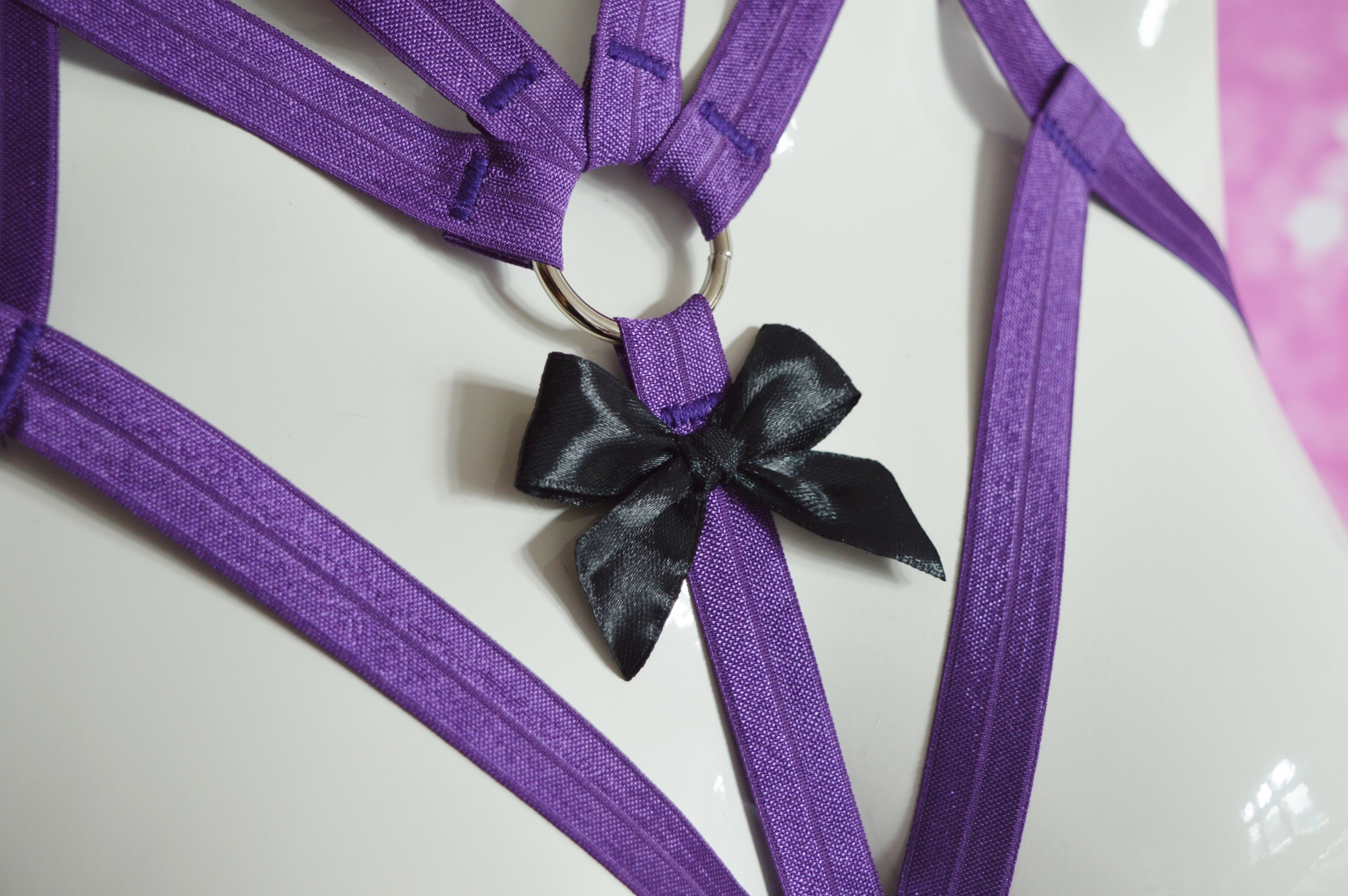 Made to Order - body harness bra - Violeema - Purple elastic bra harness - sexy kittenplay lingerie wear - Image 5
