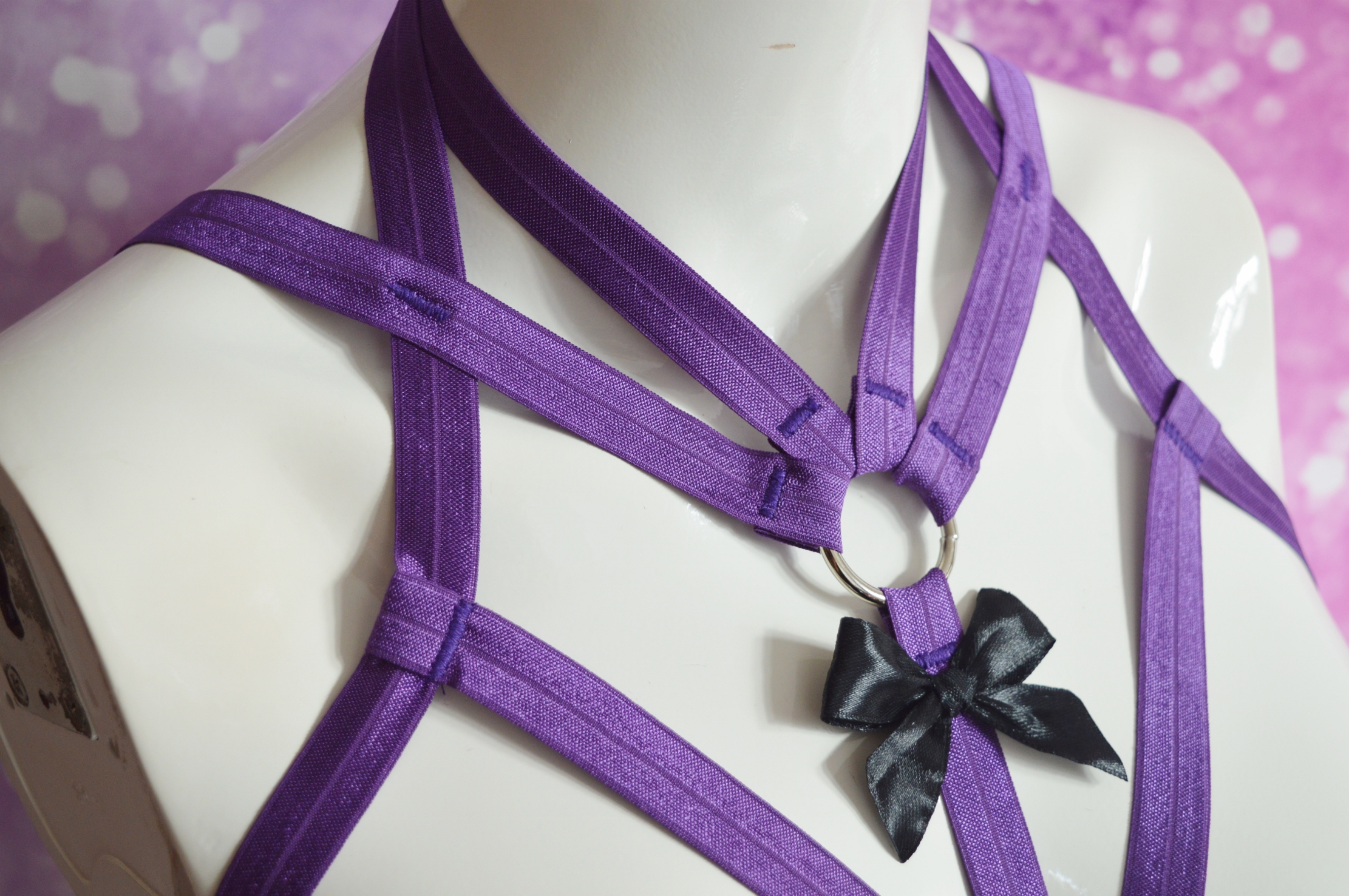 Made to Order - body harness bra - Violeema - Purple elastic bra harness - sexy kittenplay lingerie wear - Image 6