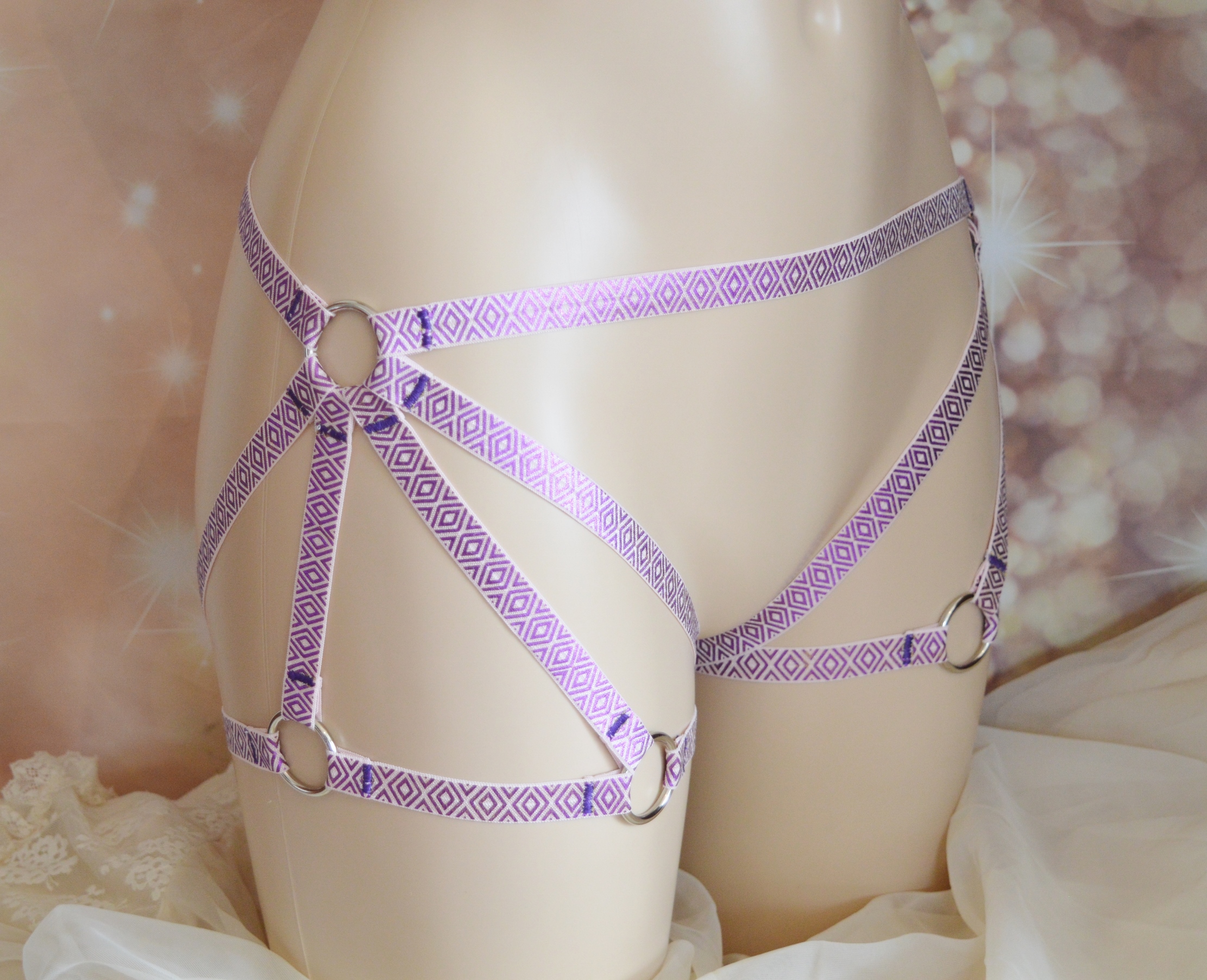 MtO - Full Body harness - Violiana Purpurea - elastic leg thight and bra harness - kawai handmade lingerie - Image 9