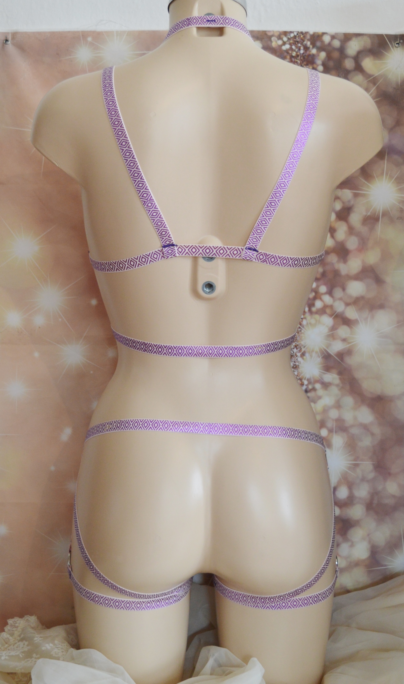 MtO - Full Body harness - Violiana Purpurea - elastic leg thight and bra harness - kawai handmade lingerie - Image 11