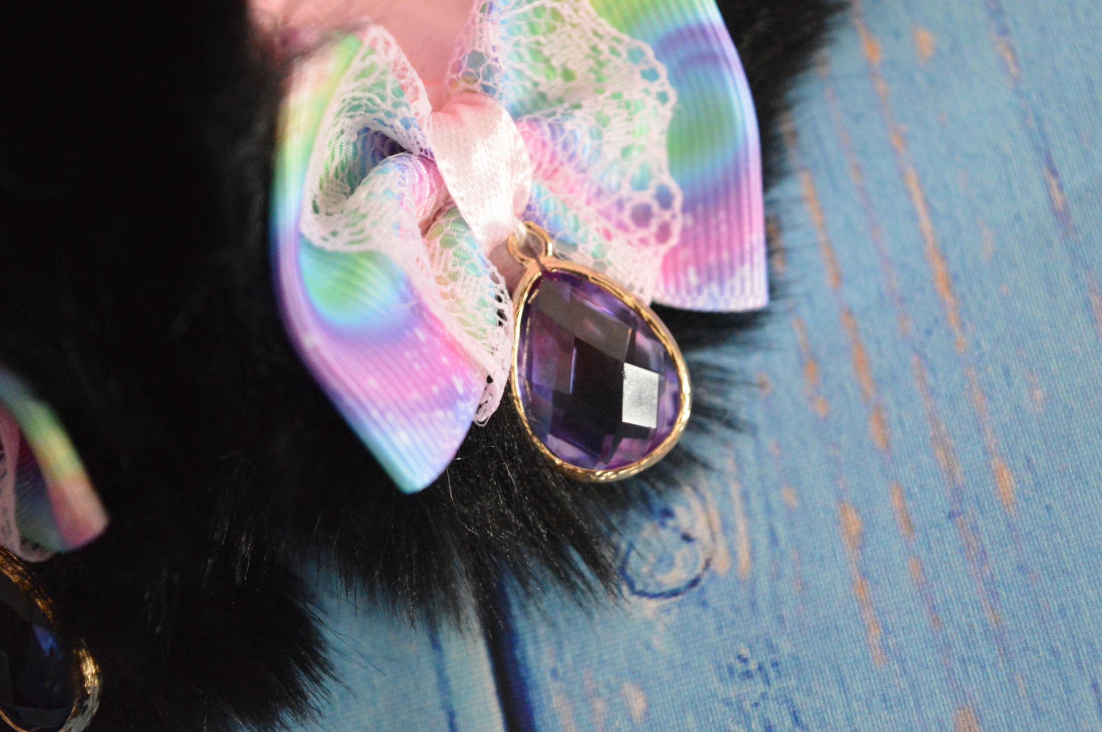 MtO Kitten play clip on cat ears w/ bows - Pastel neko lolita cosplay costume ears - kitten play gear accessories - Black & White - Image 6
