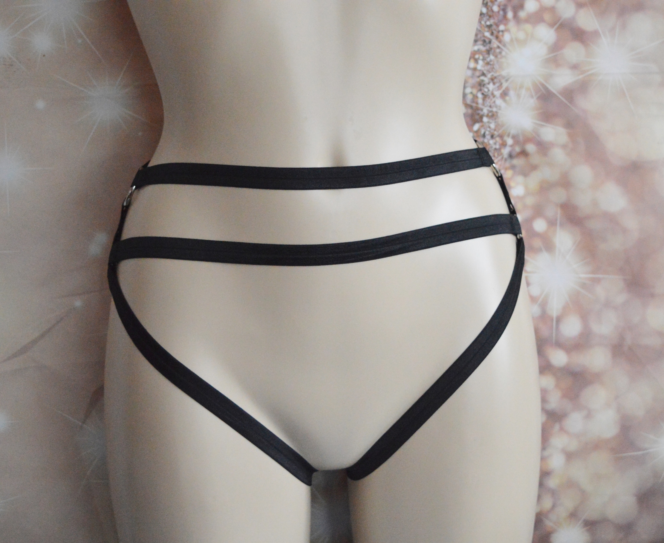 Made to Order - Body harness - Blackhe - black elastic panties garter harness - Goth boudoir lingerie by Nekollars - Image 2