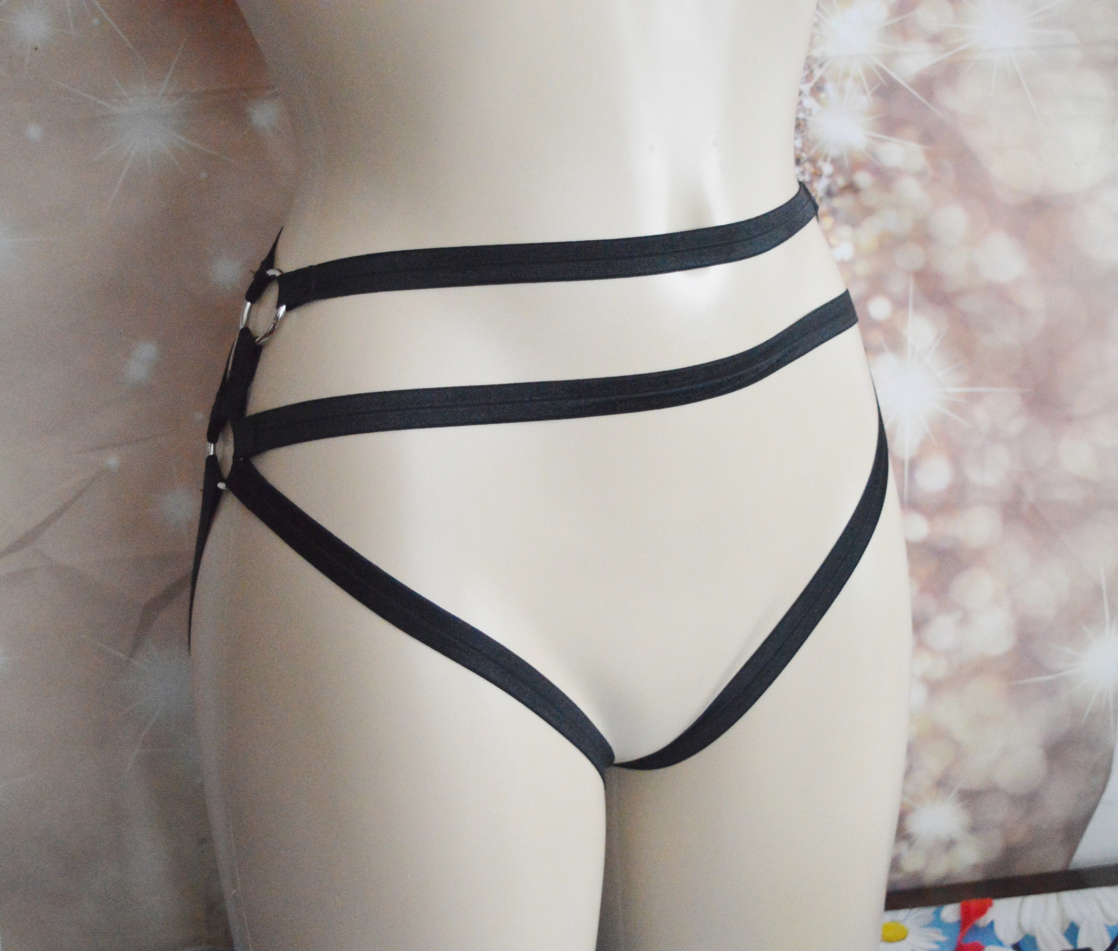 Made to Order - Body harness - Blackhe - black elastic panties garter harness - Goth boudoir lingerie by Nekollars - Image 6