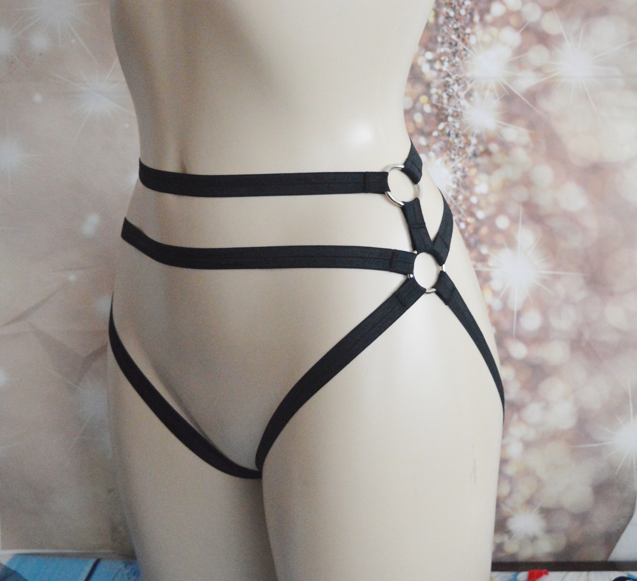 Made to Order - Body harness - Blackhe - black elastic panties garter harness - Goth boudoir lingerie by Nekollars - Image 7