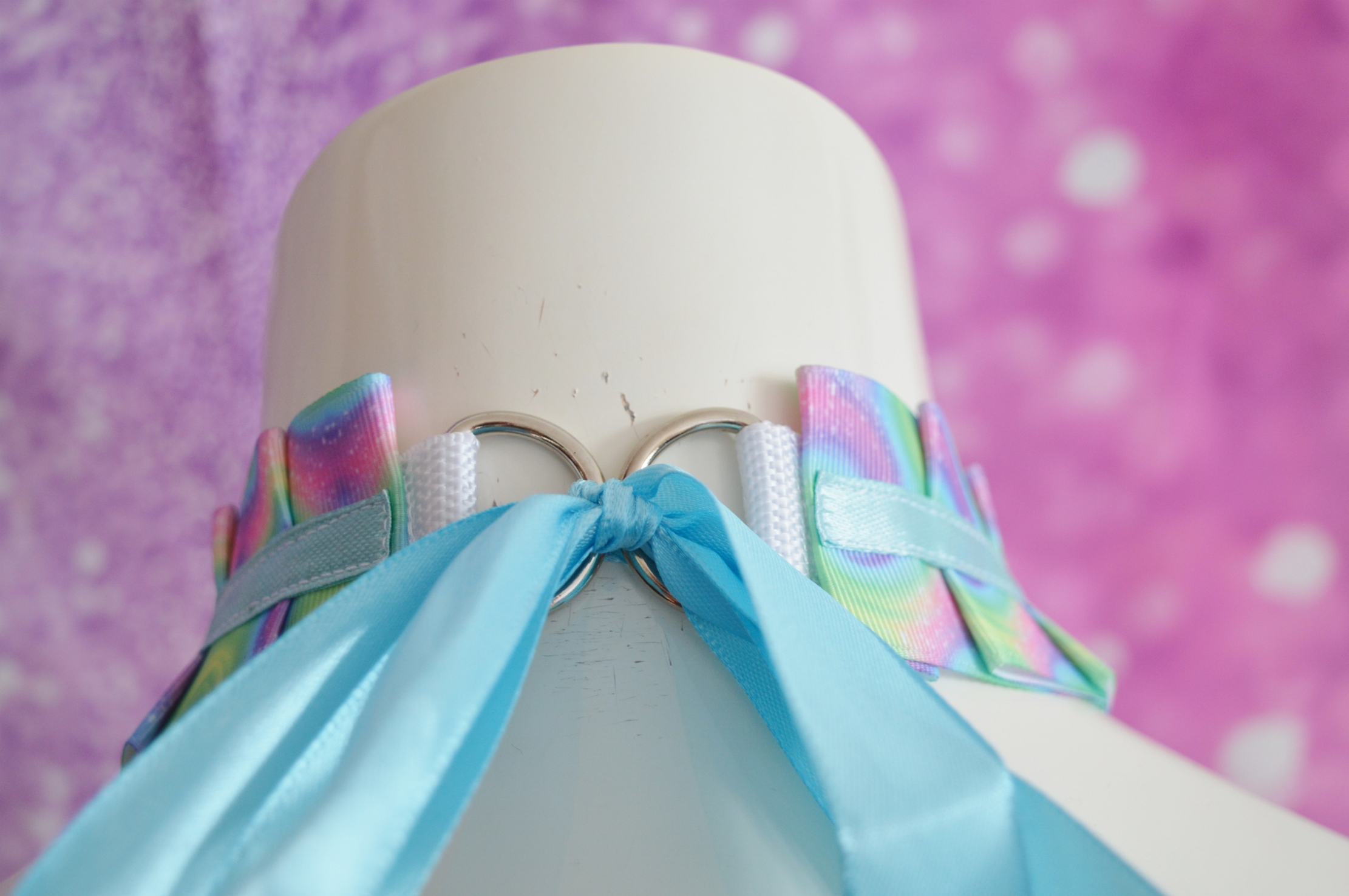 Made to Order - Kitten play collar and leash set - Chained Rainbow - Blue and Green choker necklace - Image 9