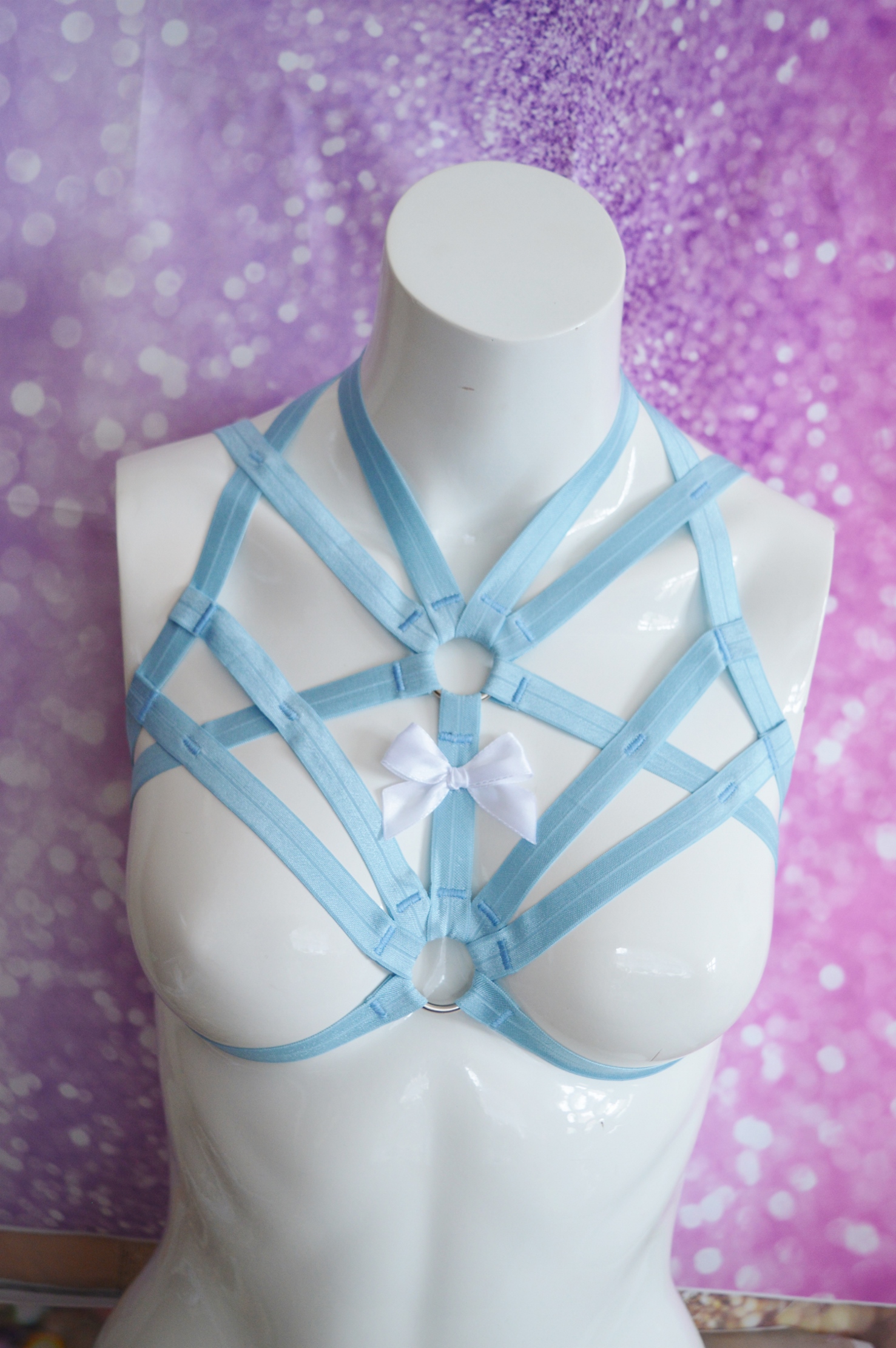 Made to Order - body harness bra - Rayne - Blue elastic bra harness - kittenplay lingerie by Nekollars - Image 2