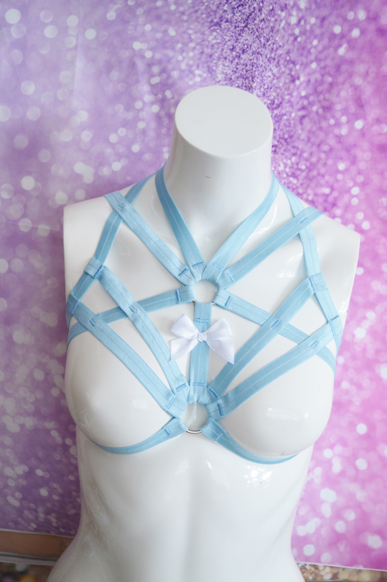 Made to Order - body harness bra - Rayne - Blue elastic bra harness - kittenplay lingerie by Nekollars - Image 3
