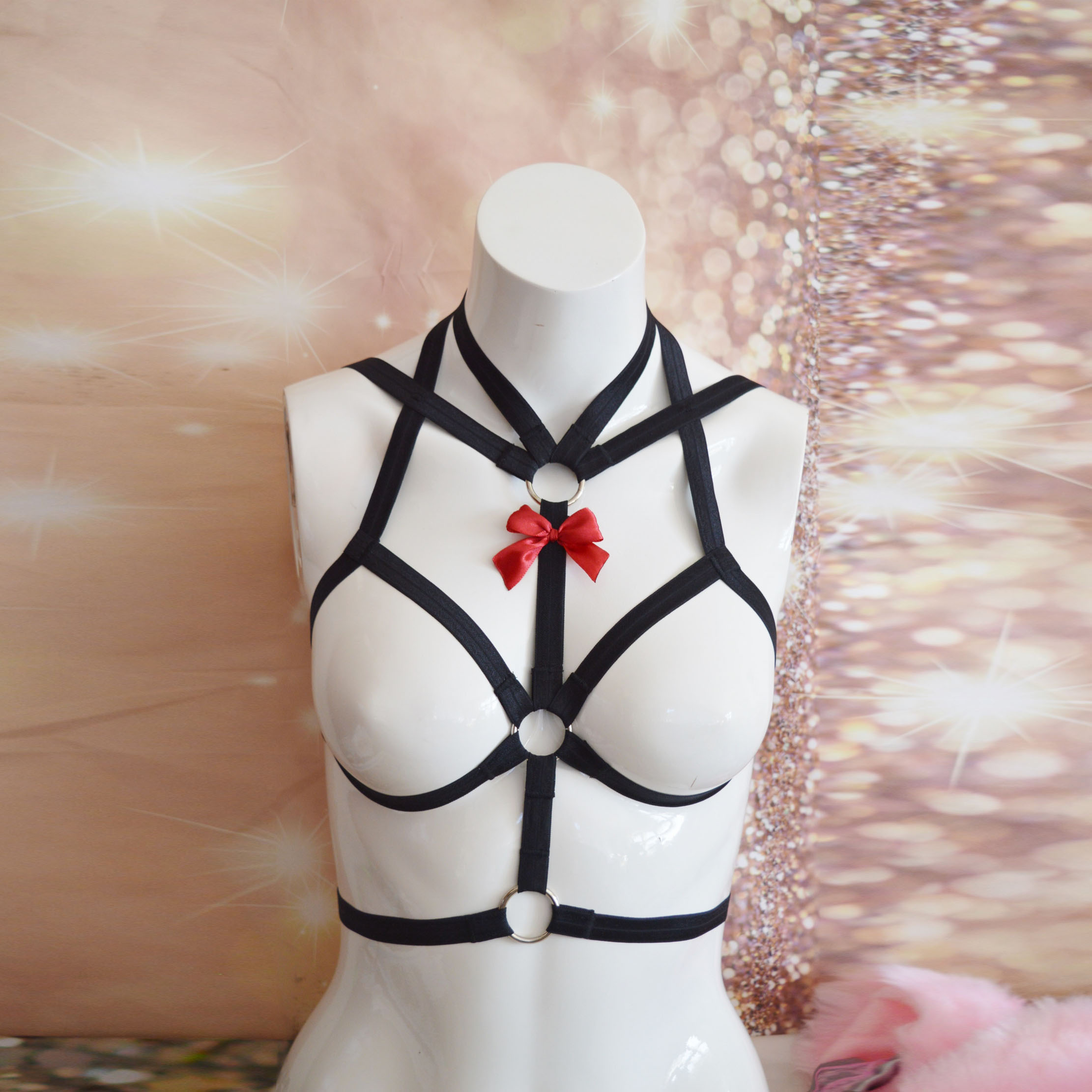 Made to Order - Body harness bra - Carmila - Black gothic elastic bra harness - fetish wear by Nekollars - Image 2