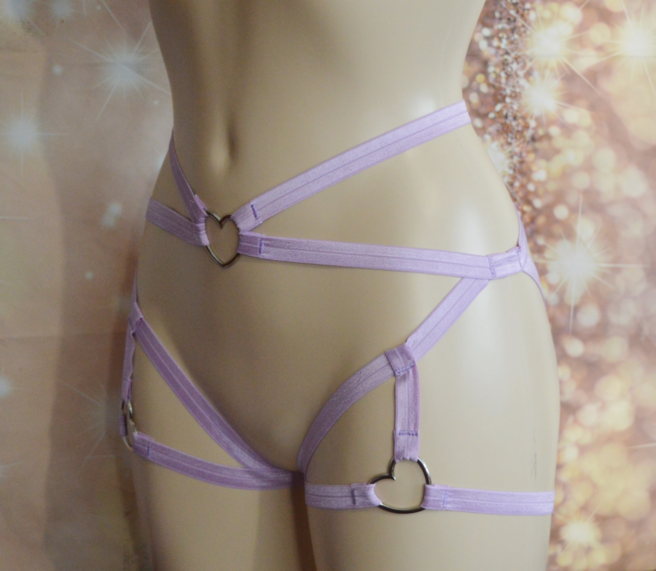 Made to Order - Body harness - Violet Lowena - elastic leg thight garter harness - DDLG kawai lingerie - handmade fetish wear by Nekollars - Image 6