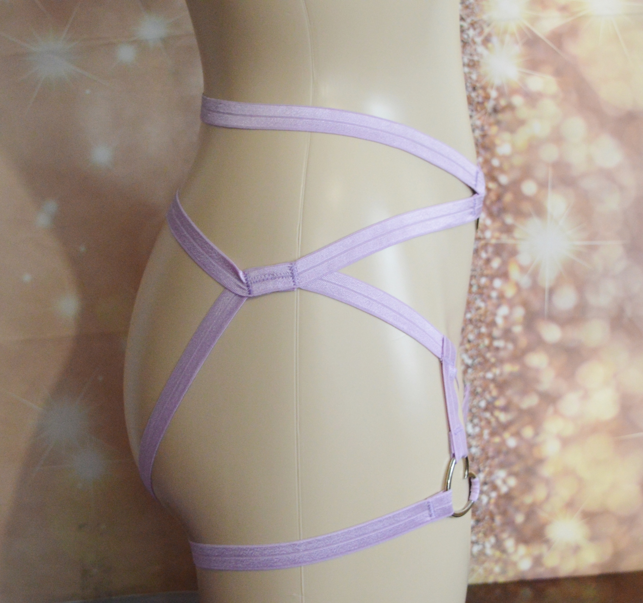 Made to Order - Body harness - Violet Lowena - elastic leg thight garter harness - DDLG kawai lingerie - handmade fetish wear by Nekollars - Image 8