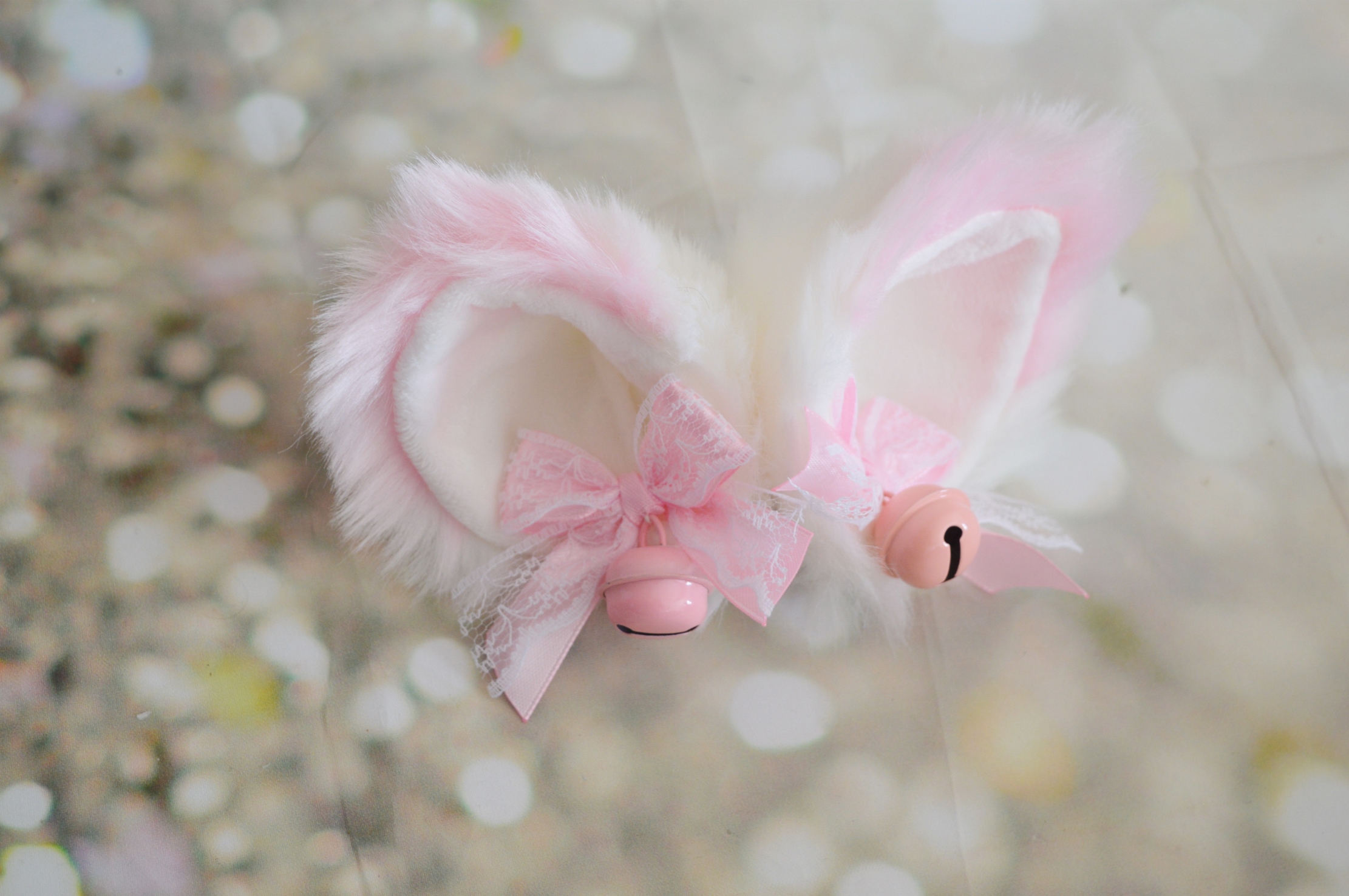 Premade - Kitten play clip on cat ears with bows and bells - Pink kitten play gear accessories - Image 3