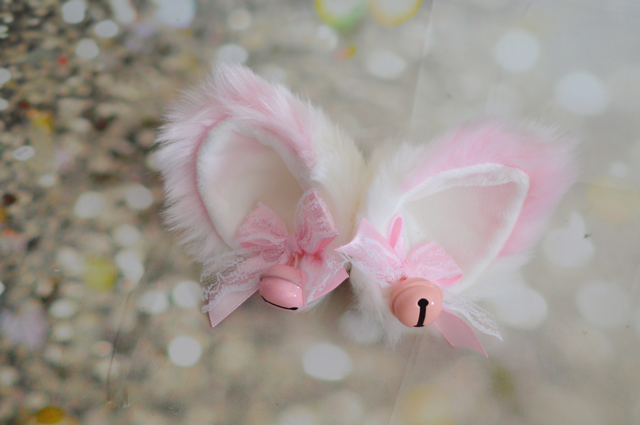 Premade - Kitten play clip on cat ears with bows and bells - Pink kitten play gear accessories - Image 4