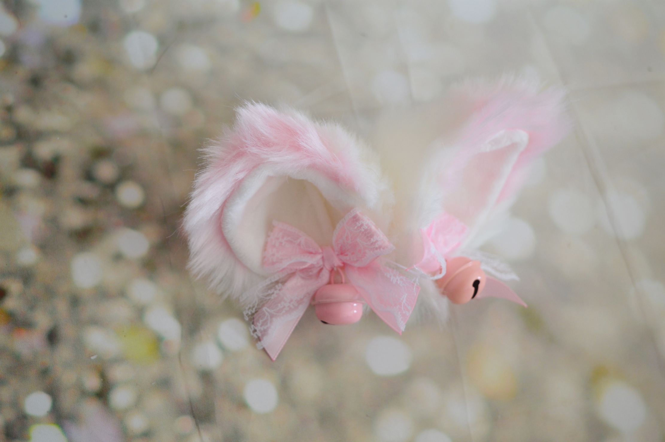 Premade - Kitten play clip on cat ears with bows and bells - Pink kitten play gear accessories - Image 6