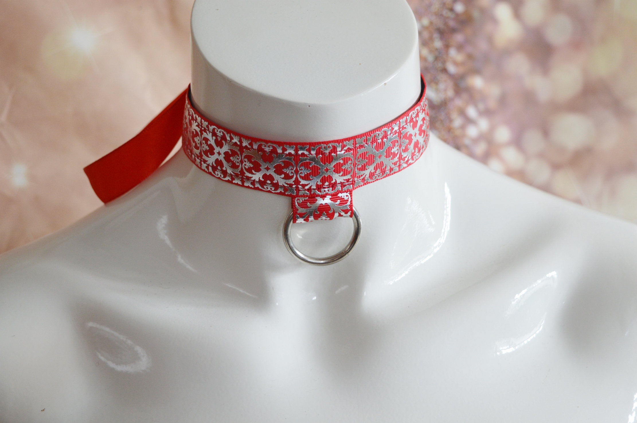 Premade Goth choker - Red Tapestry - Gothic goth lolita necklace collar - red black - lace victorian belle choker - by Nekollars - Image 2