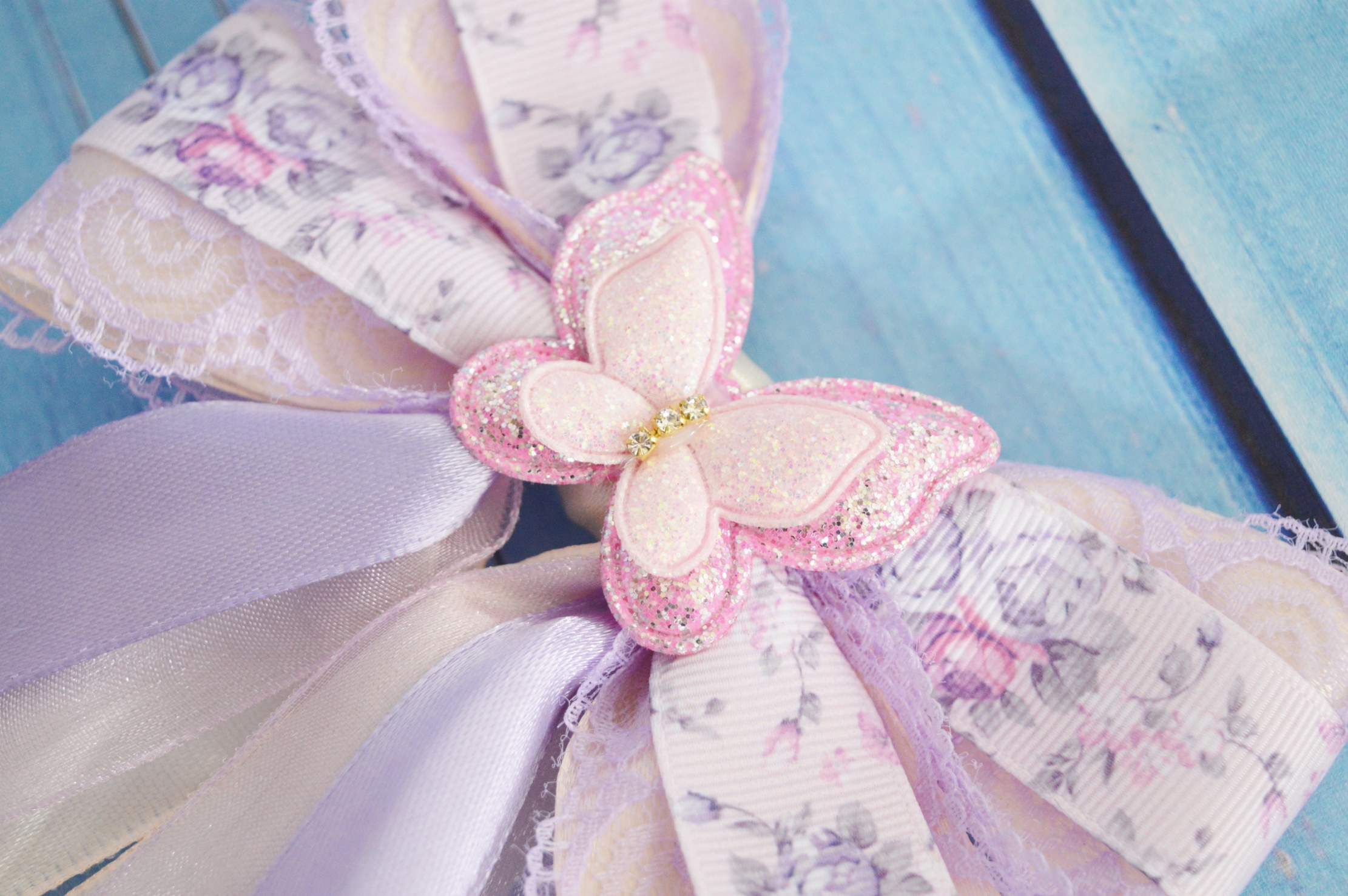 Made to Order - Hair bow w/ butterly - pastel pink violet - fairy kei decora lolita harajuku bow - Image 6