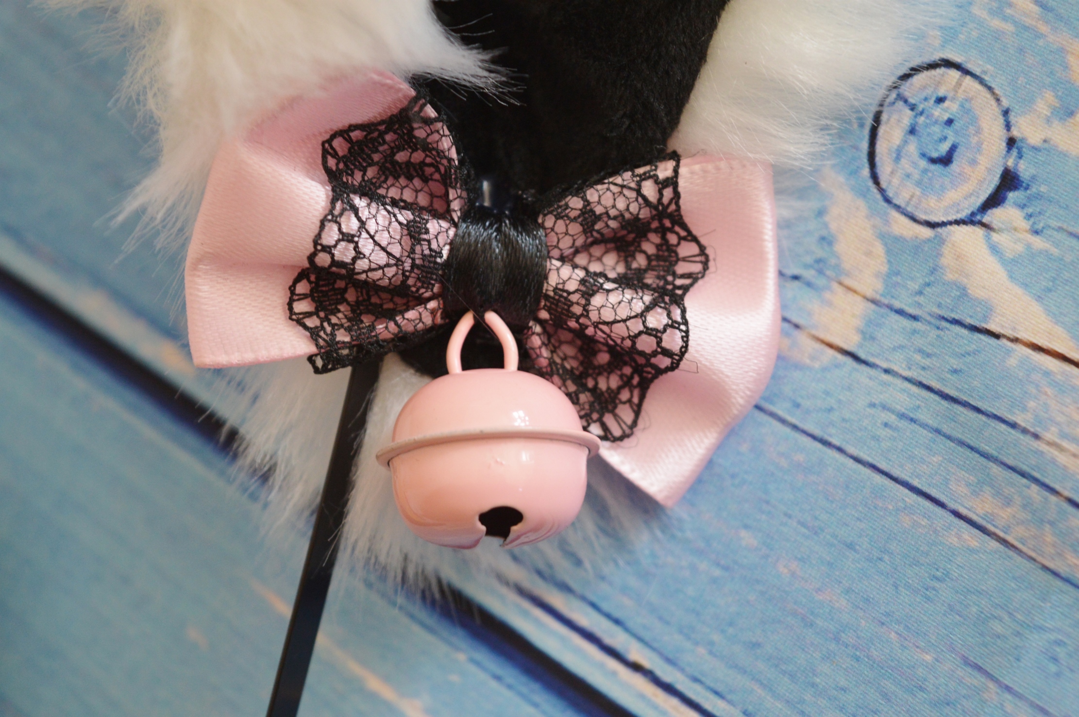 Premade - Kitten play headband cat ears w/ bows - kawaii neko lolita cosplay ears - Black & White - Image 7