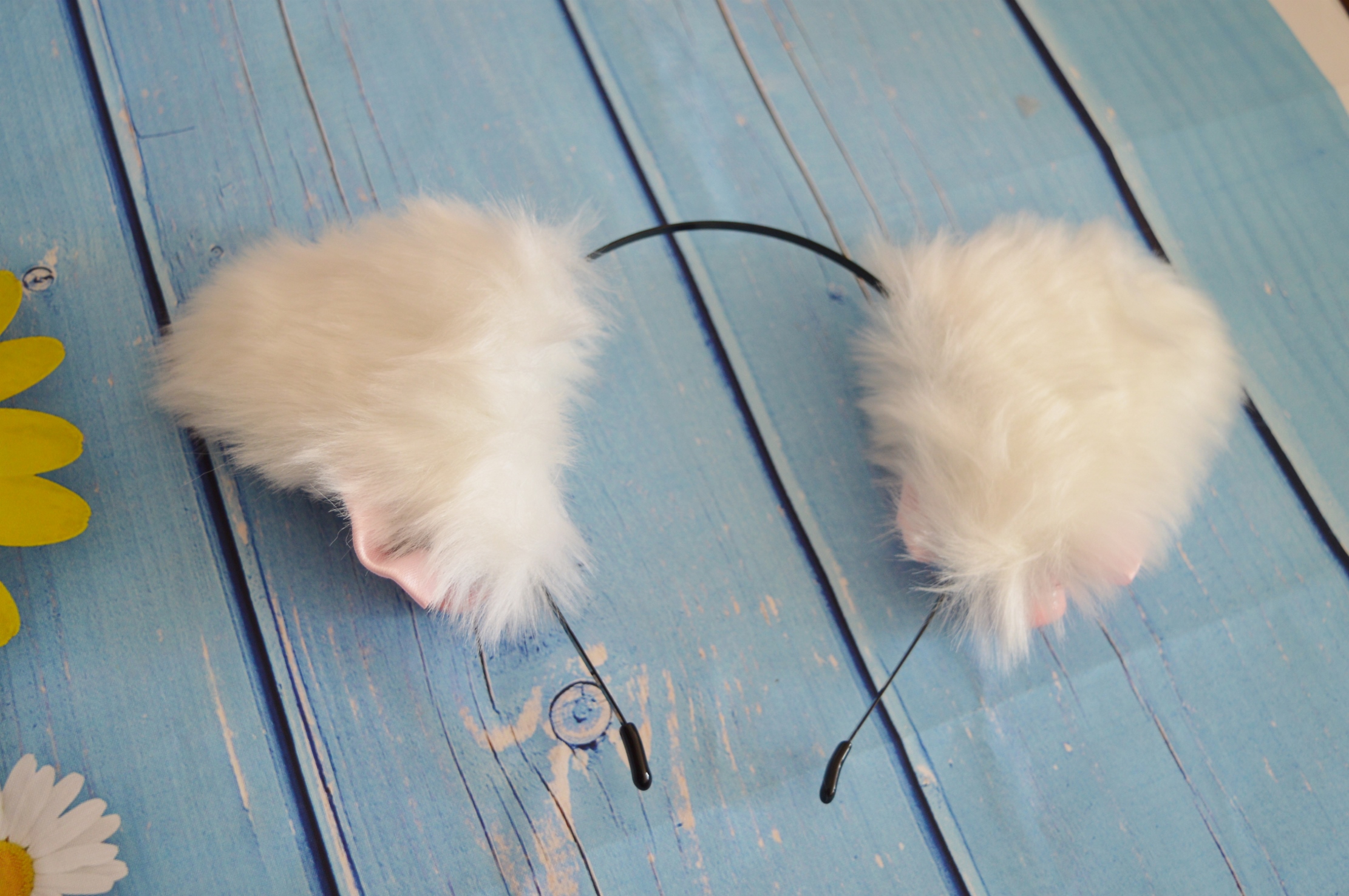 Premade - Kitten play headband cat ears w/ bows - kawaii neko lolita cosplay ears - Black & White - Image 2