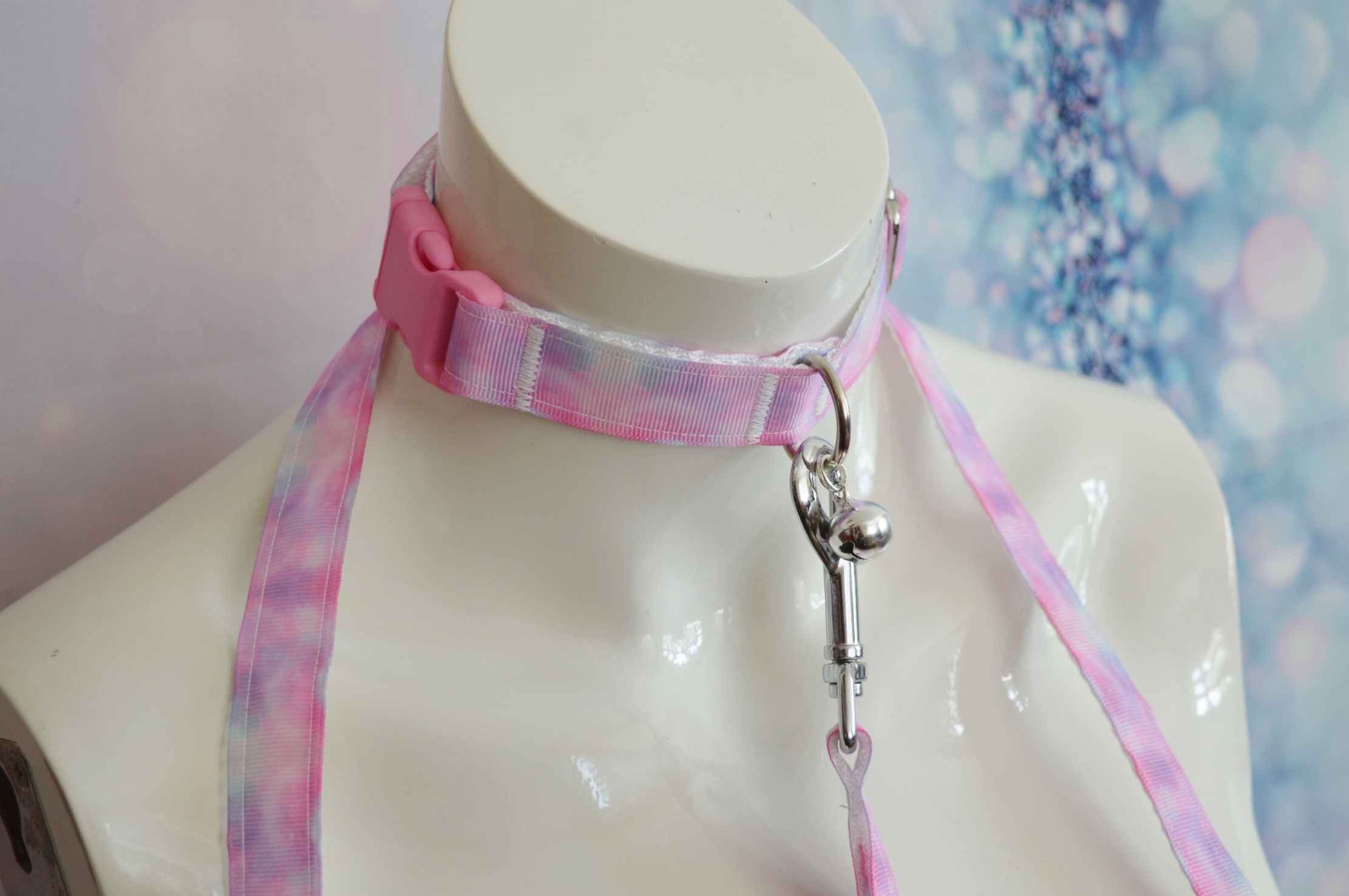 Made 2 Order - Sweet Nebula - bdsm proof buckle collar and leash - pastel pink galaxy by Nekollars - Image 4