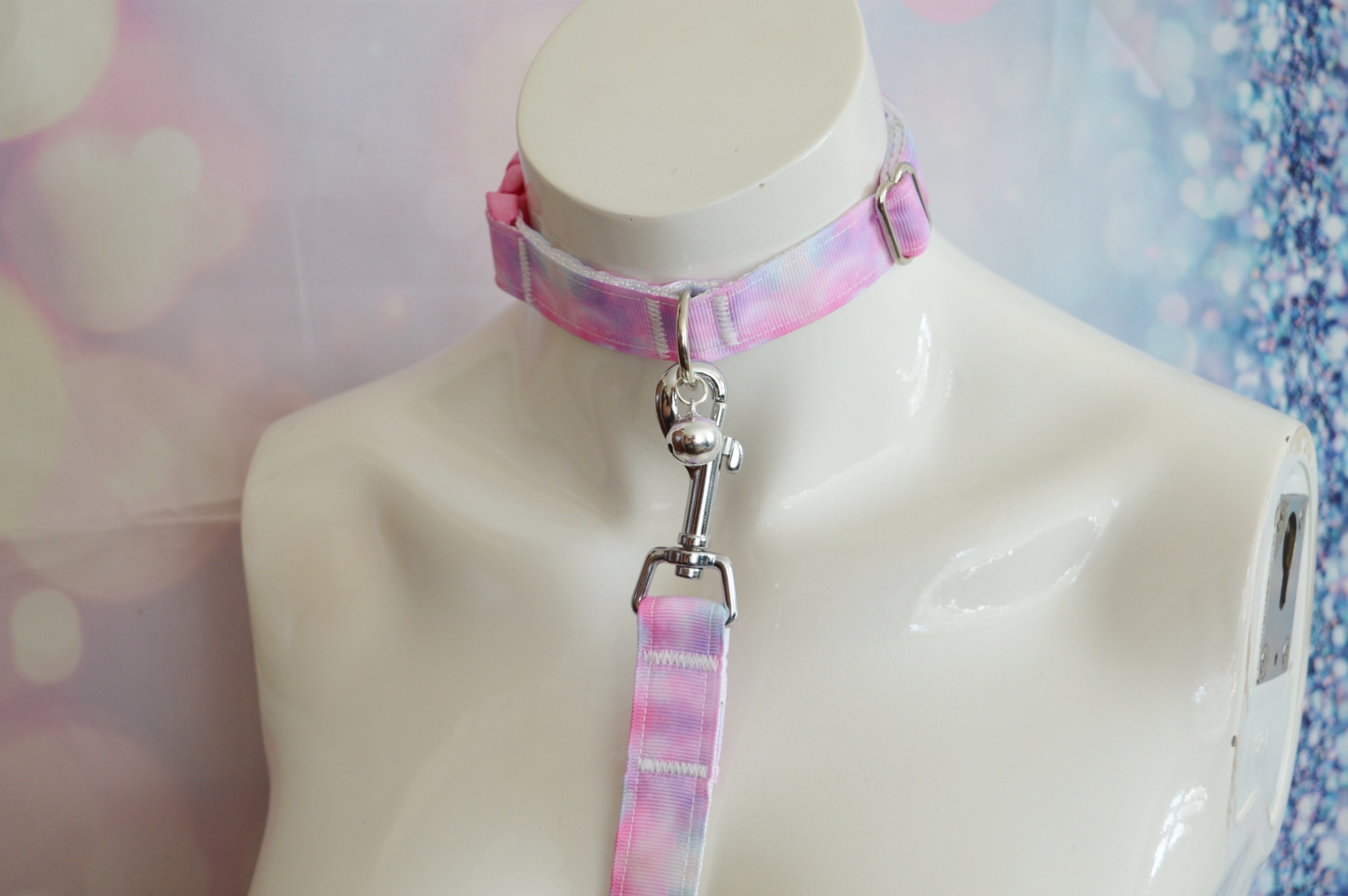 Made 2 Order - Sweet Nebula - bdsm proof buckle collar and leash - pastel pink galaxy by Nekollars - Image 5