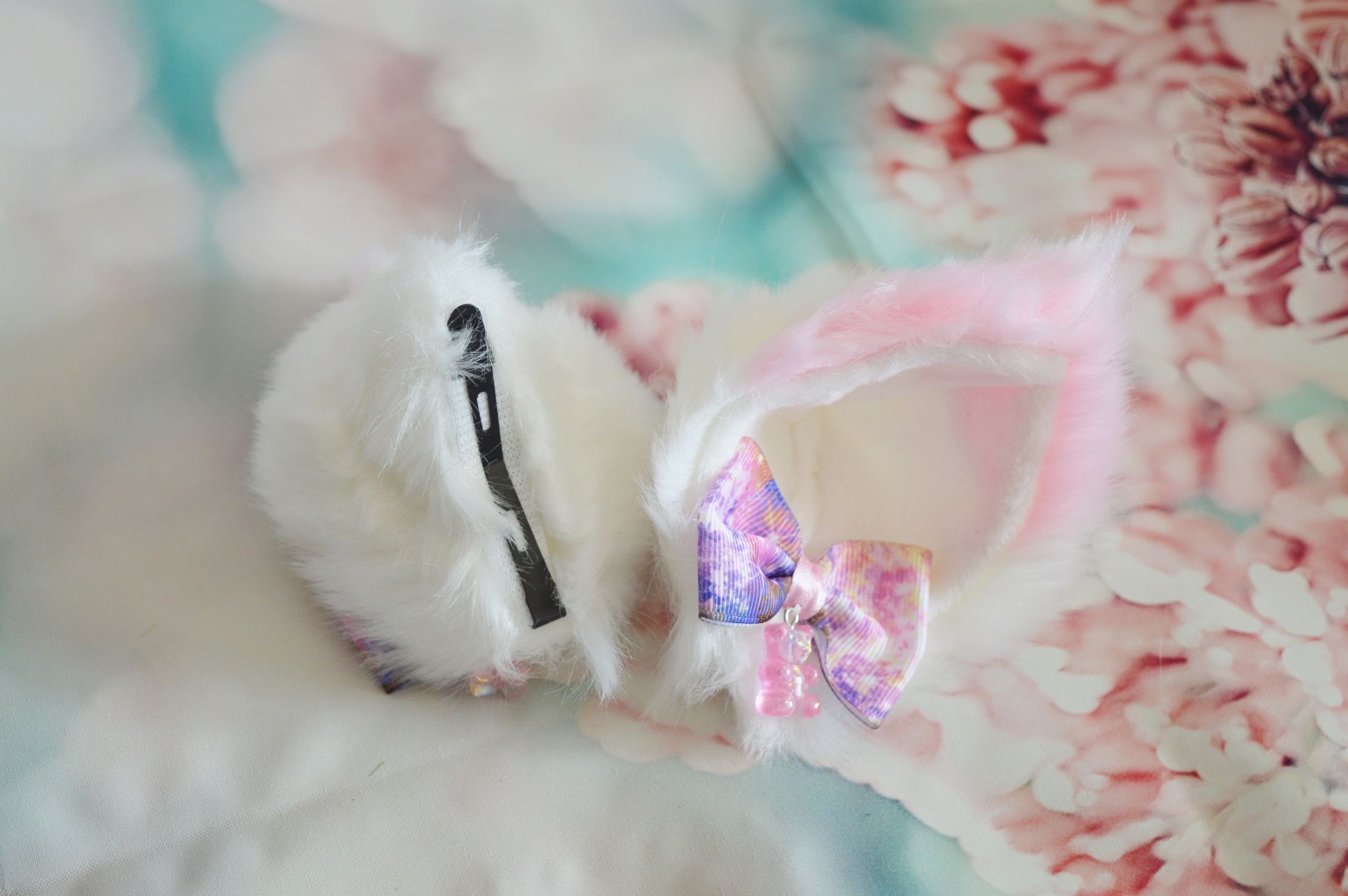 Premade - Two color Kitten play clip on cat ears with ribbon bows and bears by Nekollars - Image 2